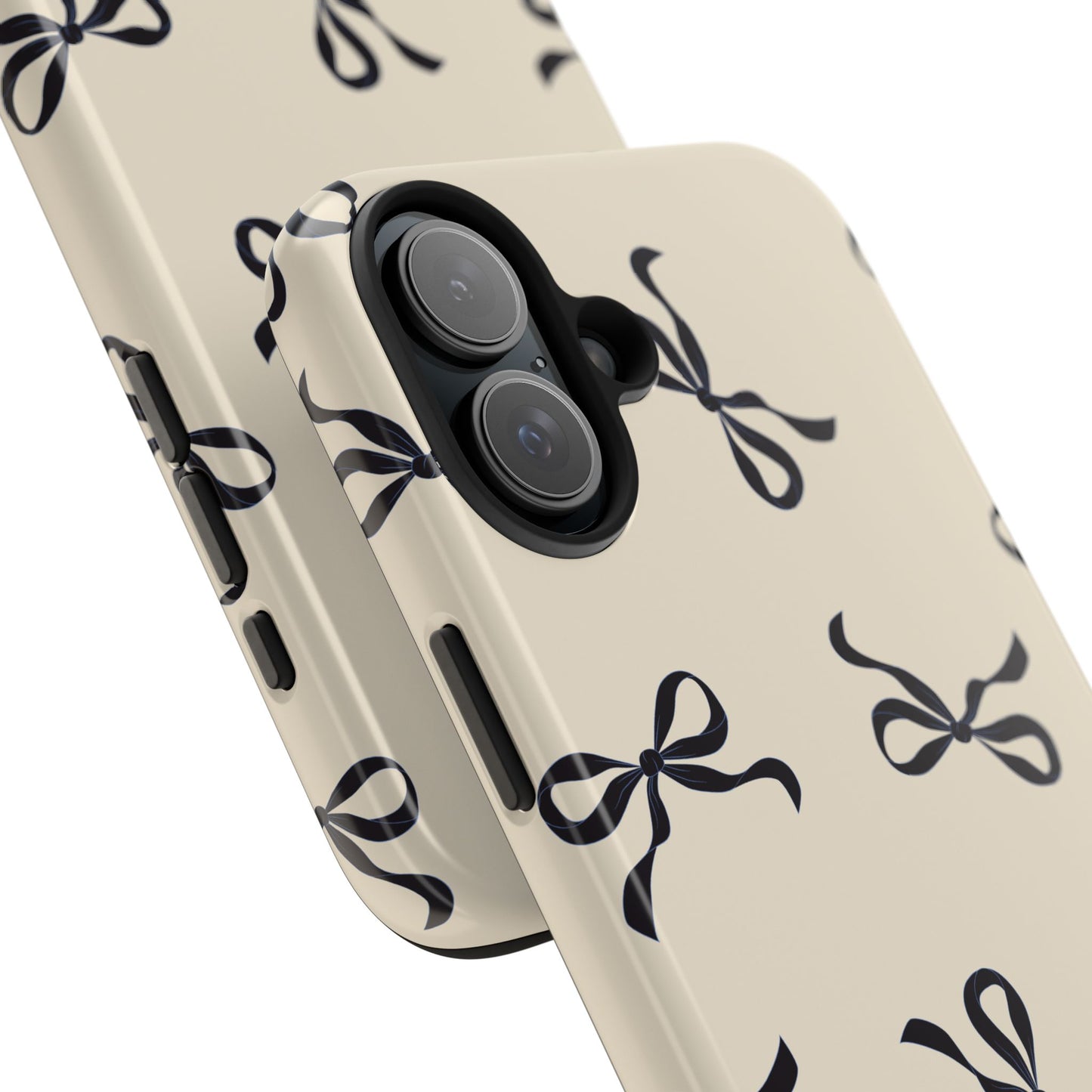 Beige and Black Bow Phone Case – Dual-Layer Protection, Custom Style