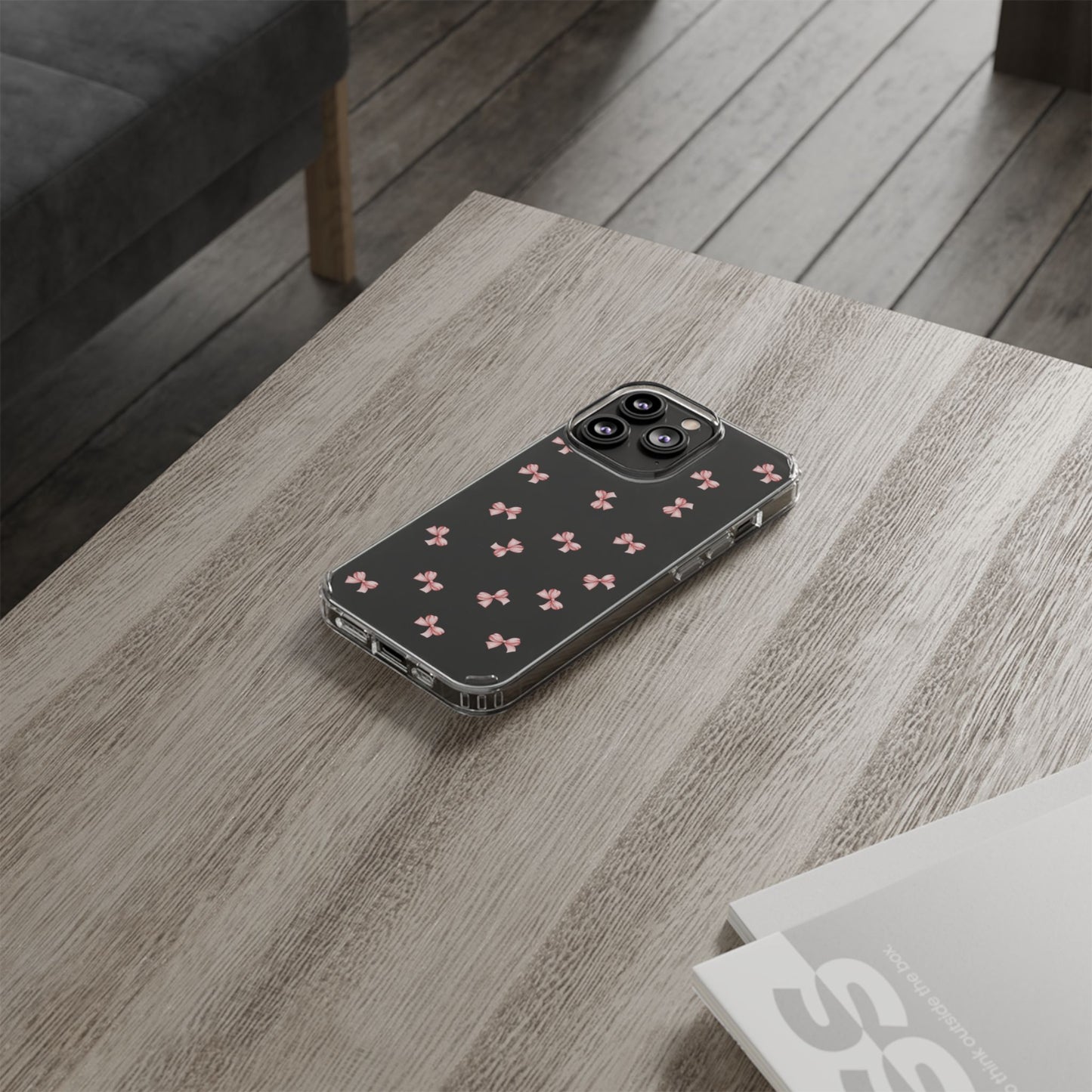Pink Bow Dreams Clear Phone Case – Stylish Protection for Your iPhone