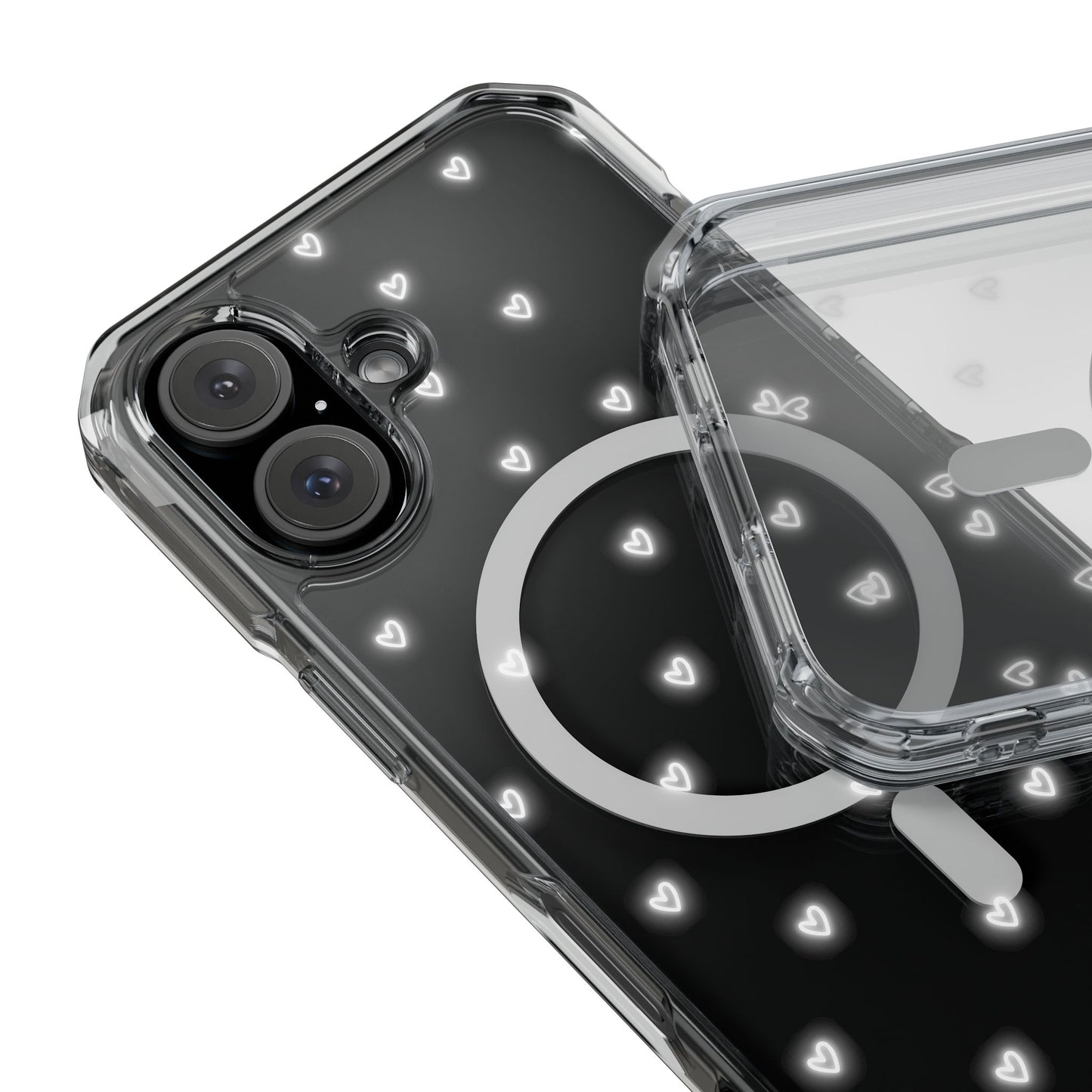 Neon Heart Bling Clear MagSafe Case – Ultimate Protection with a Touch of Glam