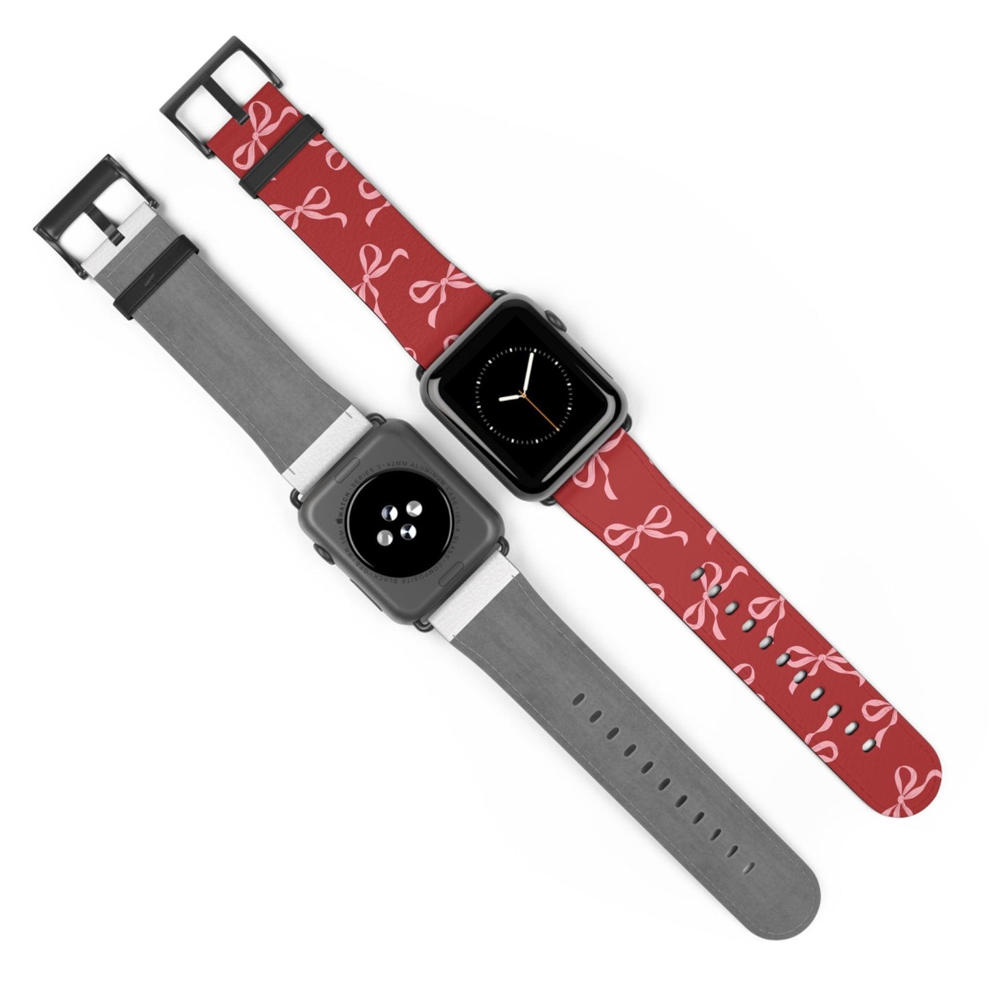 Pink Bows on Red Apple Watch Band - JGUS