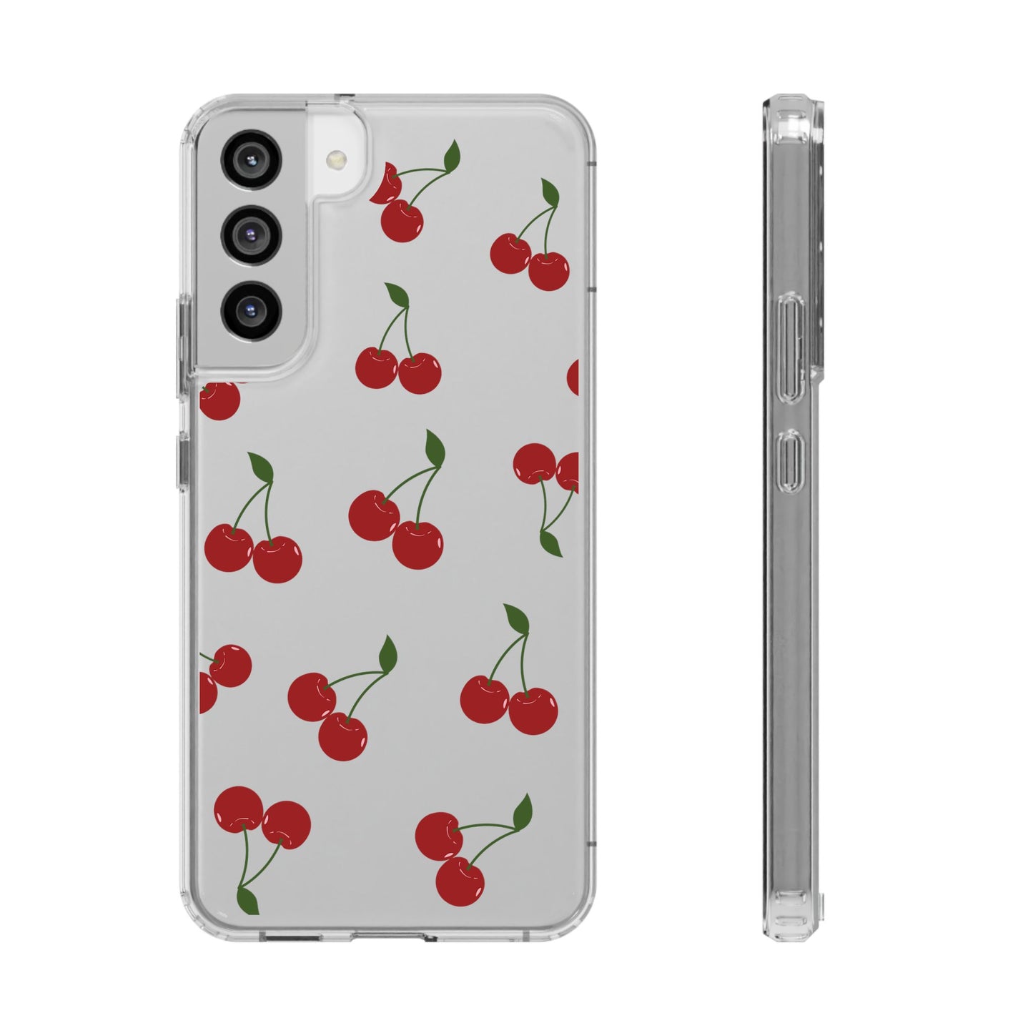 Random Cherry Pattern Clear Phone Case – Playful and Protective