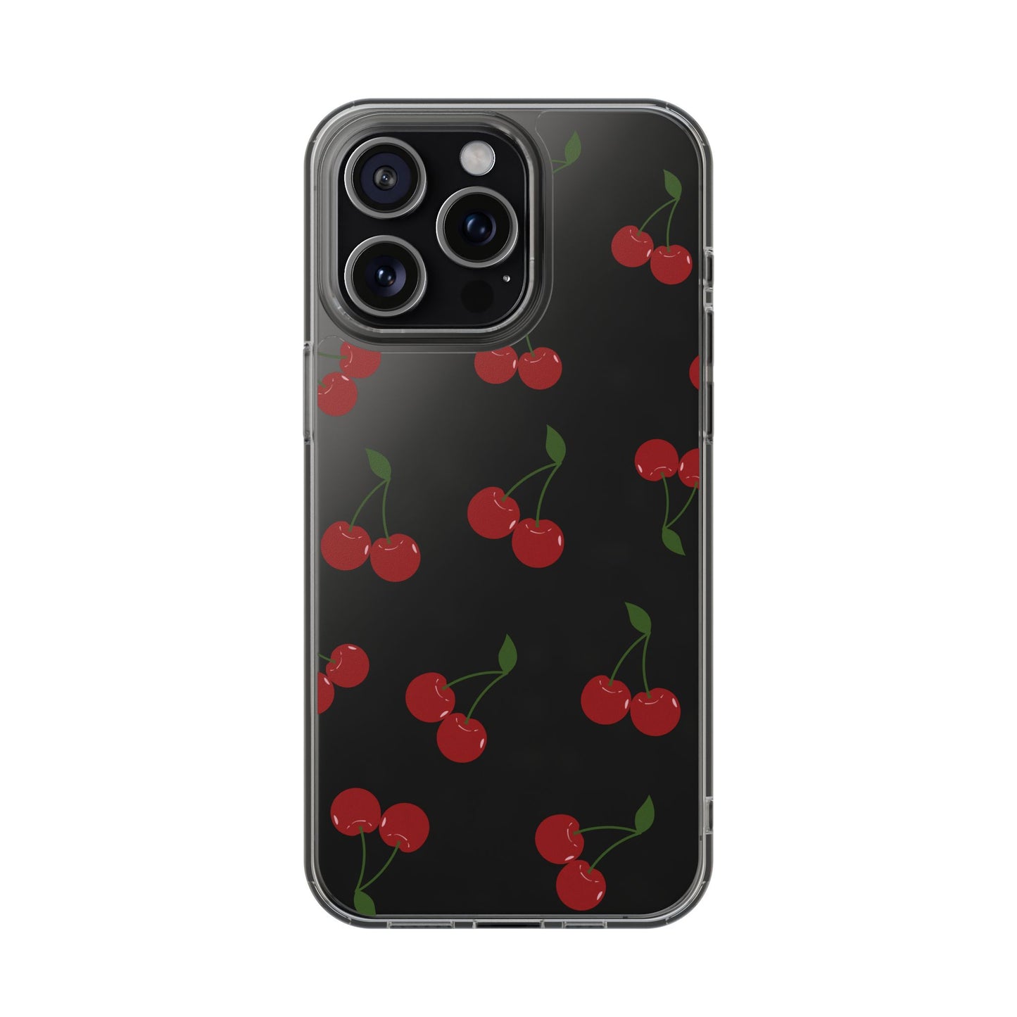 Random Cherry Pattern Clear Phone Case – Playful and Protective