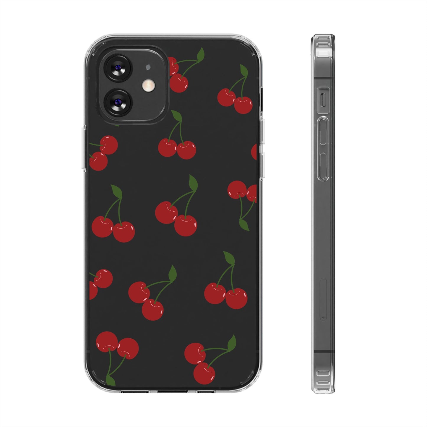 Random Cherry Pattern Clear Phone Case – Playful and Protective