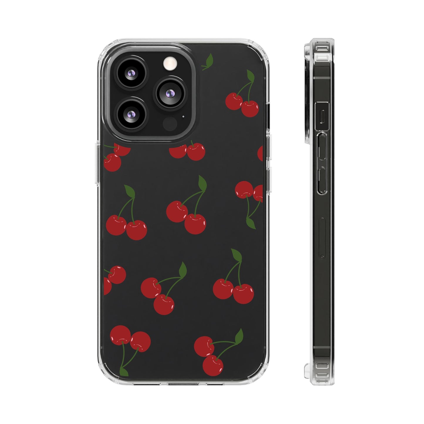 Random Cherry Pattern Clear Phone Case – Playful and Protective
