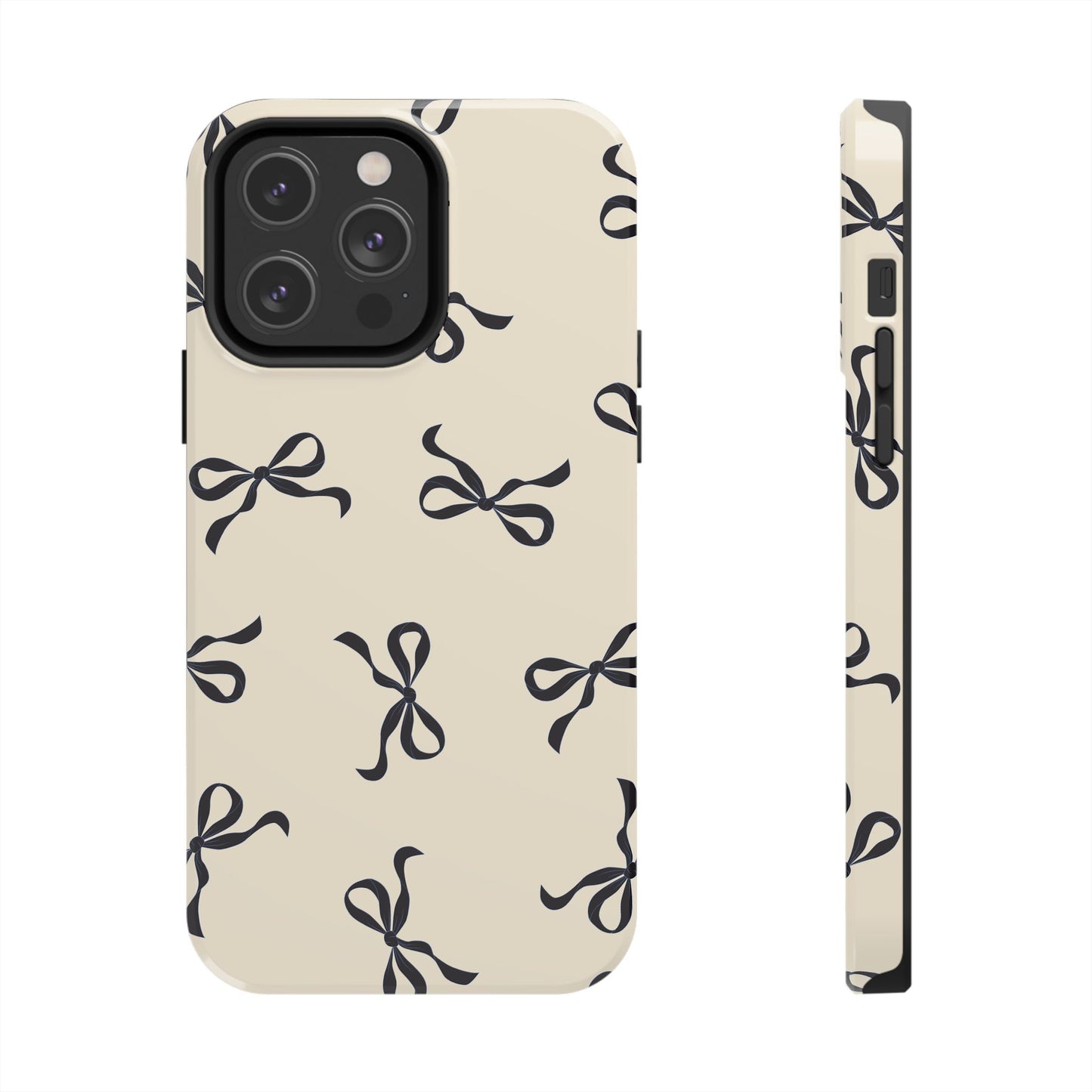 Beige and Black Bow Phone Case – Dual-Layer Protection, Custom Style