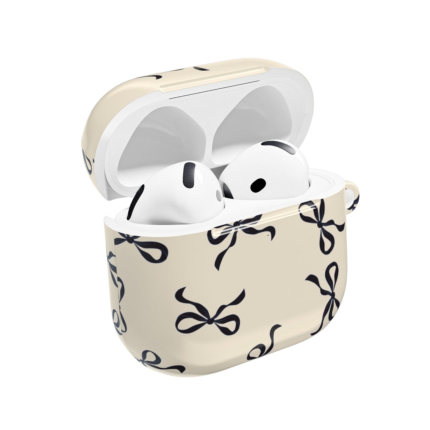 Beige and Black Bow Shockproof & Scratch-Resistant AirPods Case – Wireless Charging Compatible