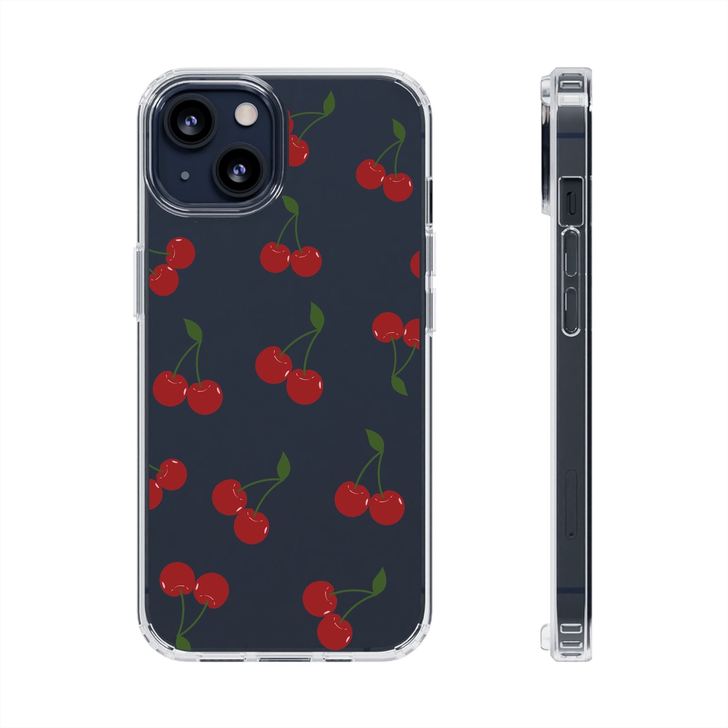 Random Cherry Pattern Clear Phone Case – Playful and Protective