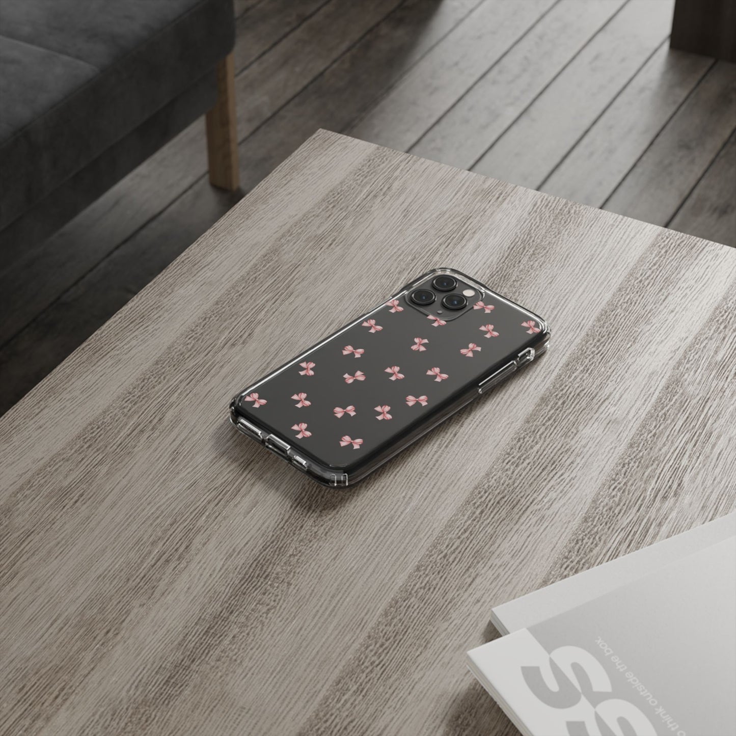 Pink Bow Dreams Clear Phone Case – Stylish Protection for Your iPhone
