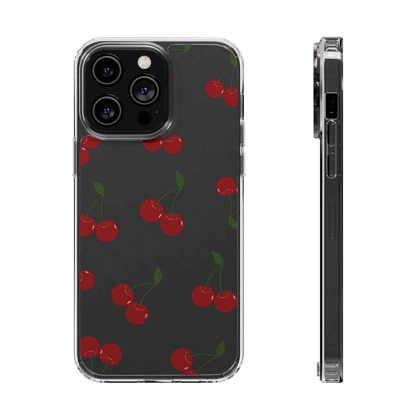 Random Cherry Pattern Clear Phone Case – Playful and Protective
