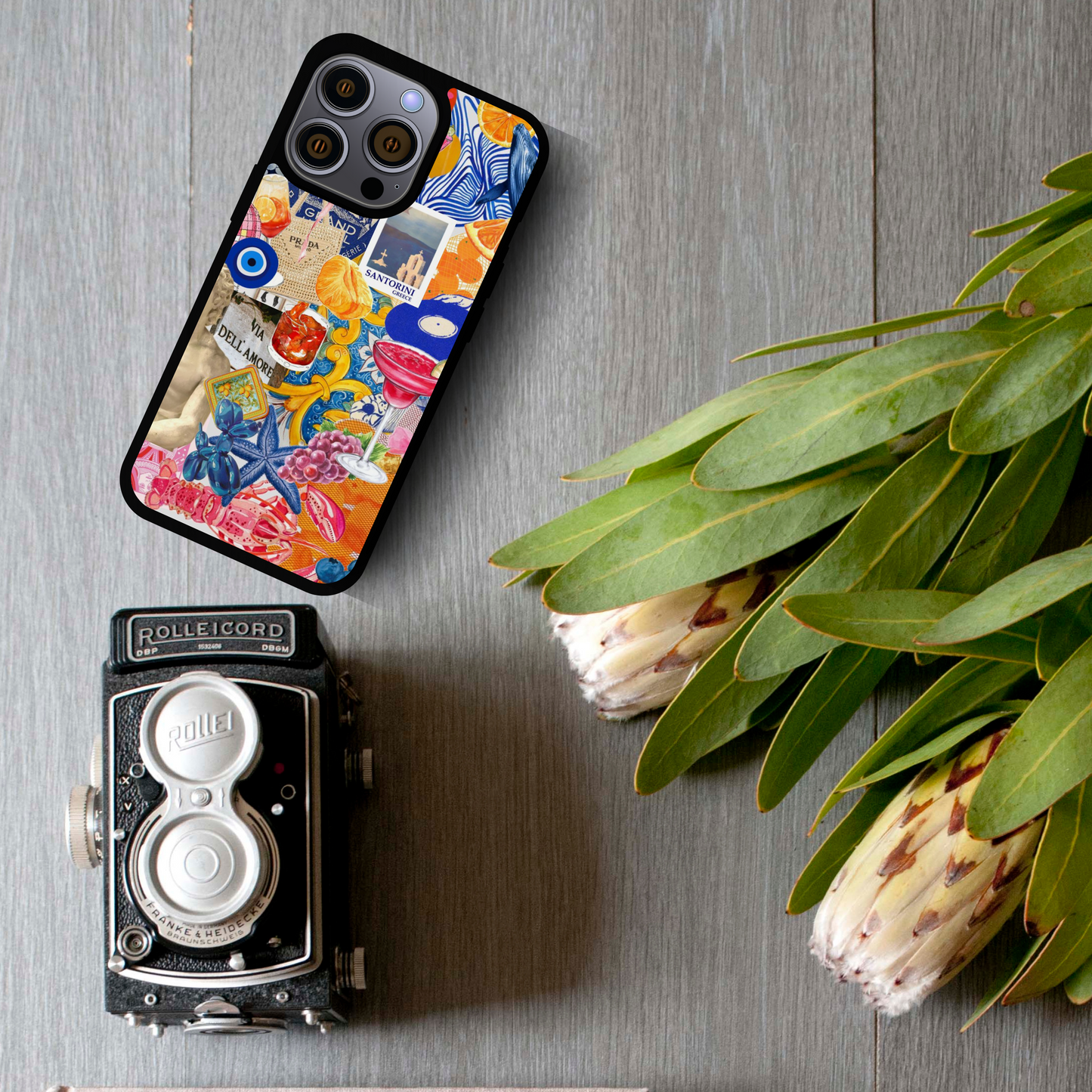 Santorini Vibes Collage Phone Case – Vibrant Sunset-Inspired Design for iPhone