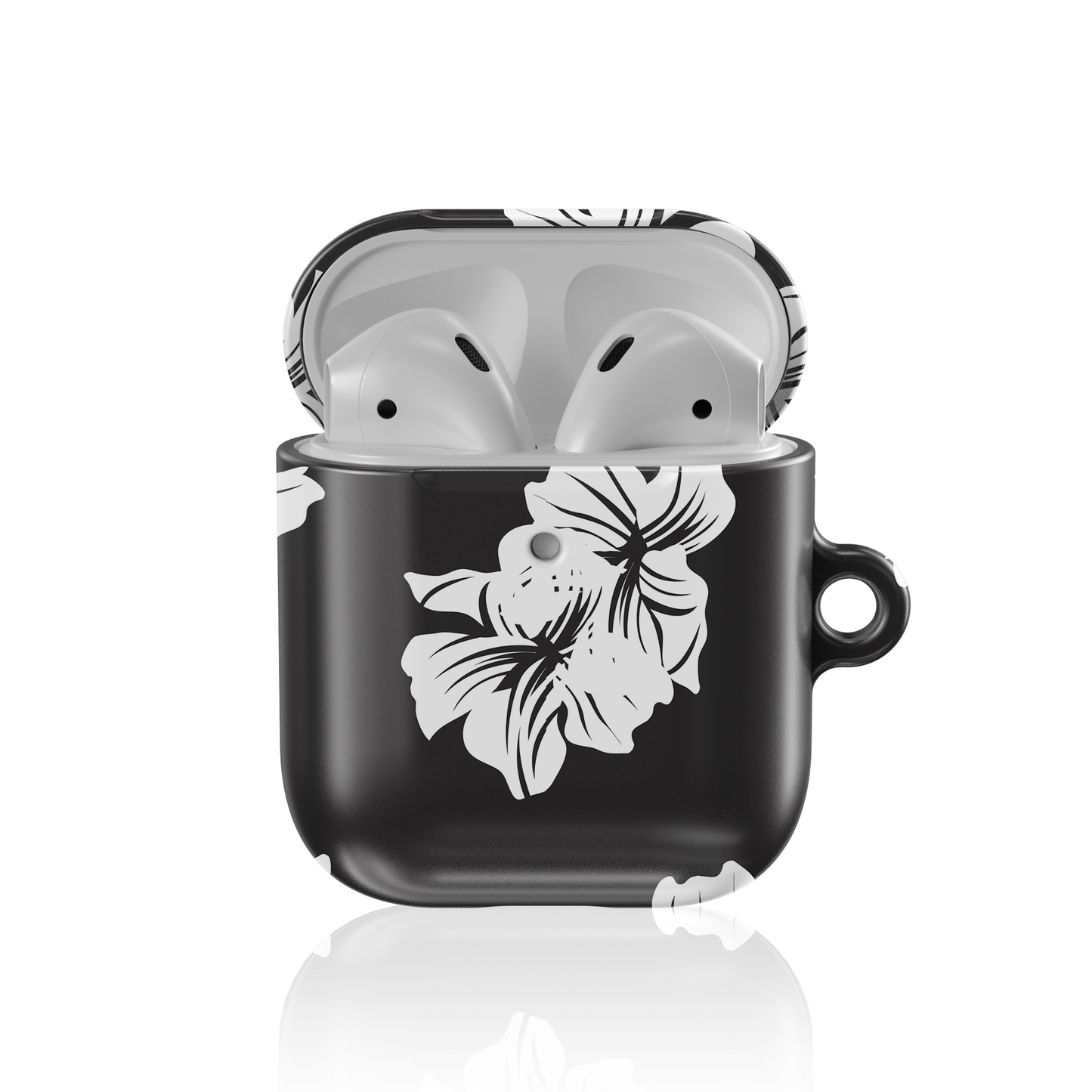 Black & White Floral Shockproof & Scratch-Resistant AirPods Case – Wireless Charging Compatible