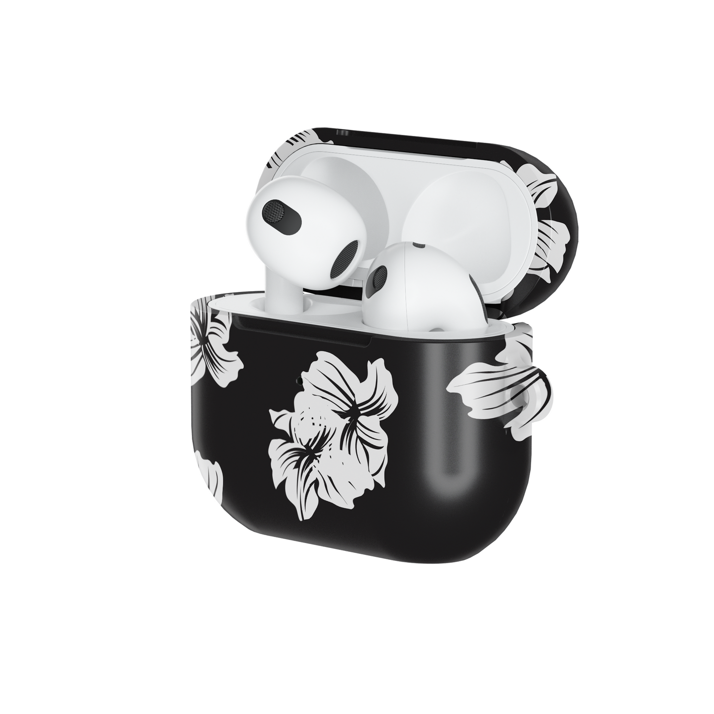 Black & White Floral Shockproof & Scratch-Resistant AirPods Case – Wireless Charging Compatible