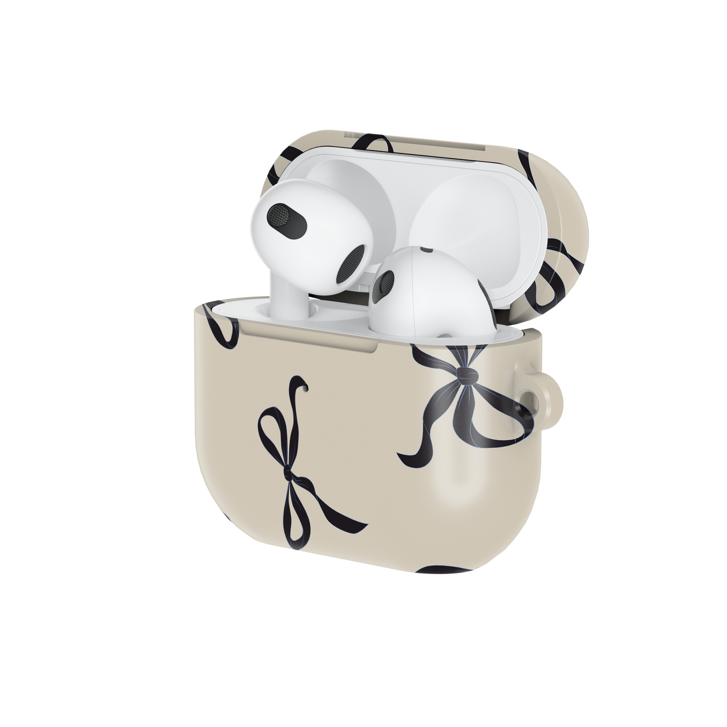 Beige and Black Bow Shockproof & Scratch-Resistant AirPods Case – Wireless Charging Compatible