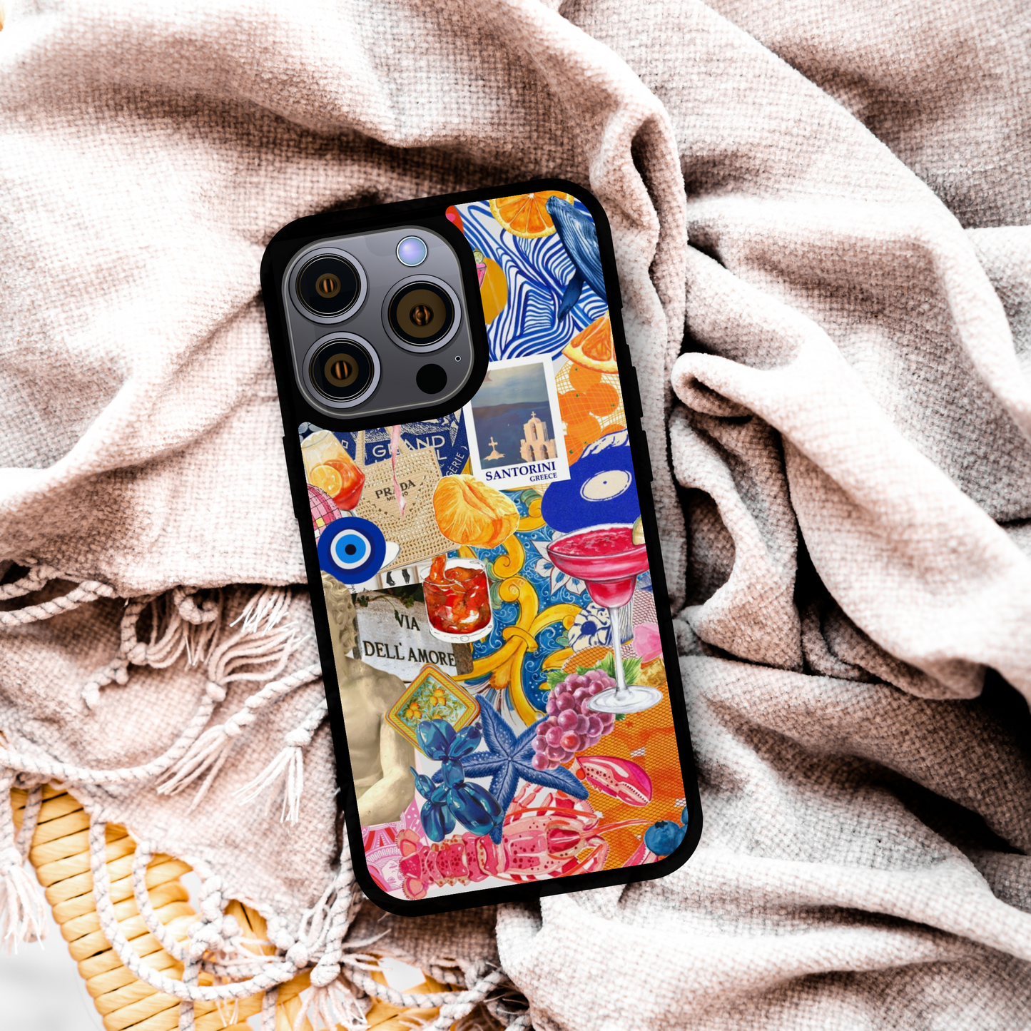 Santorini Vibes Collage Phone Case – Vibrant Sunset-Inspired Design for iPhone