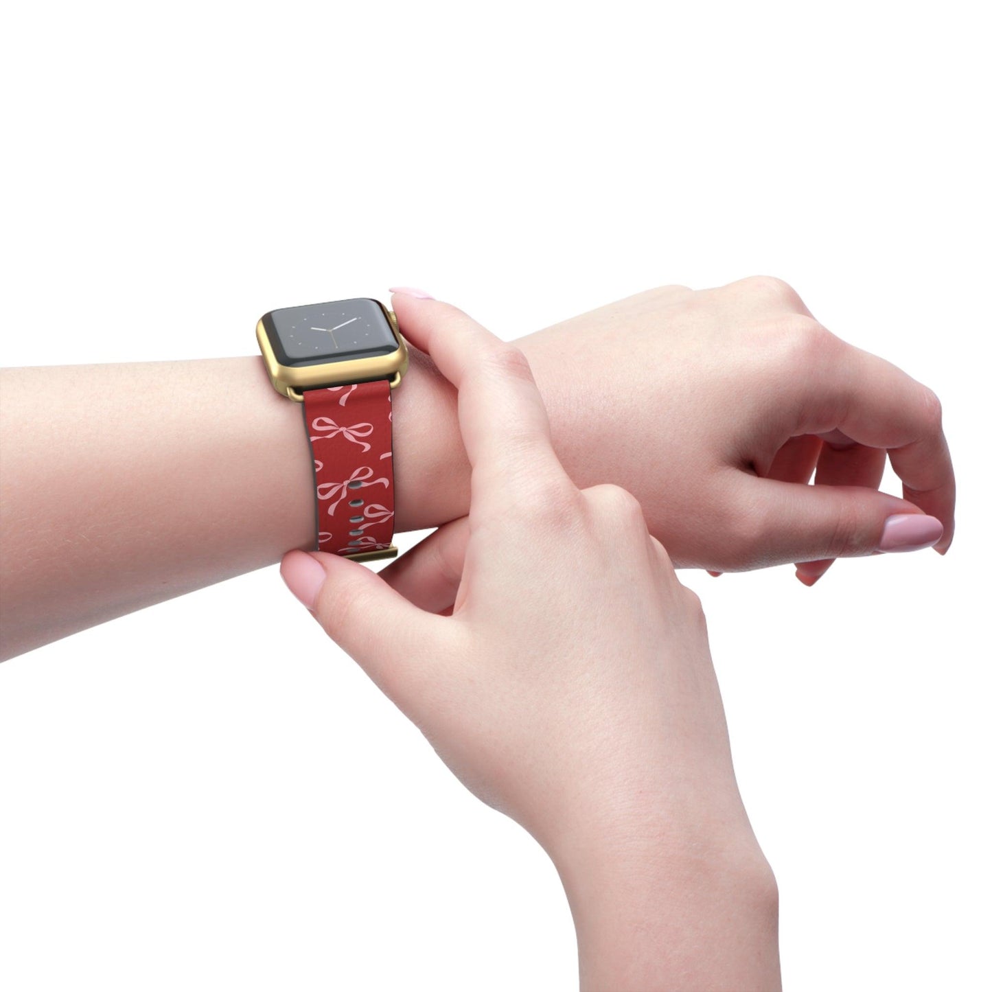 Pink Bows on Red Apple Watch Band - JGUS