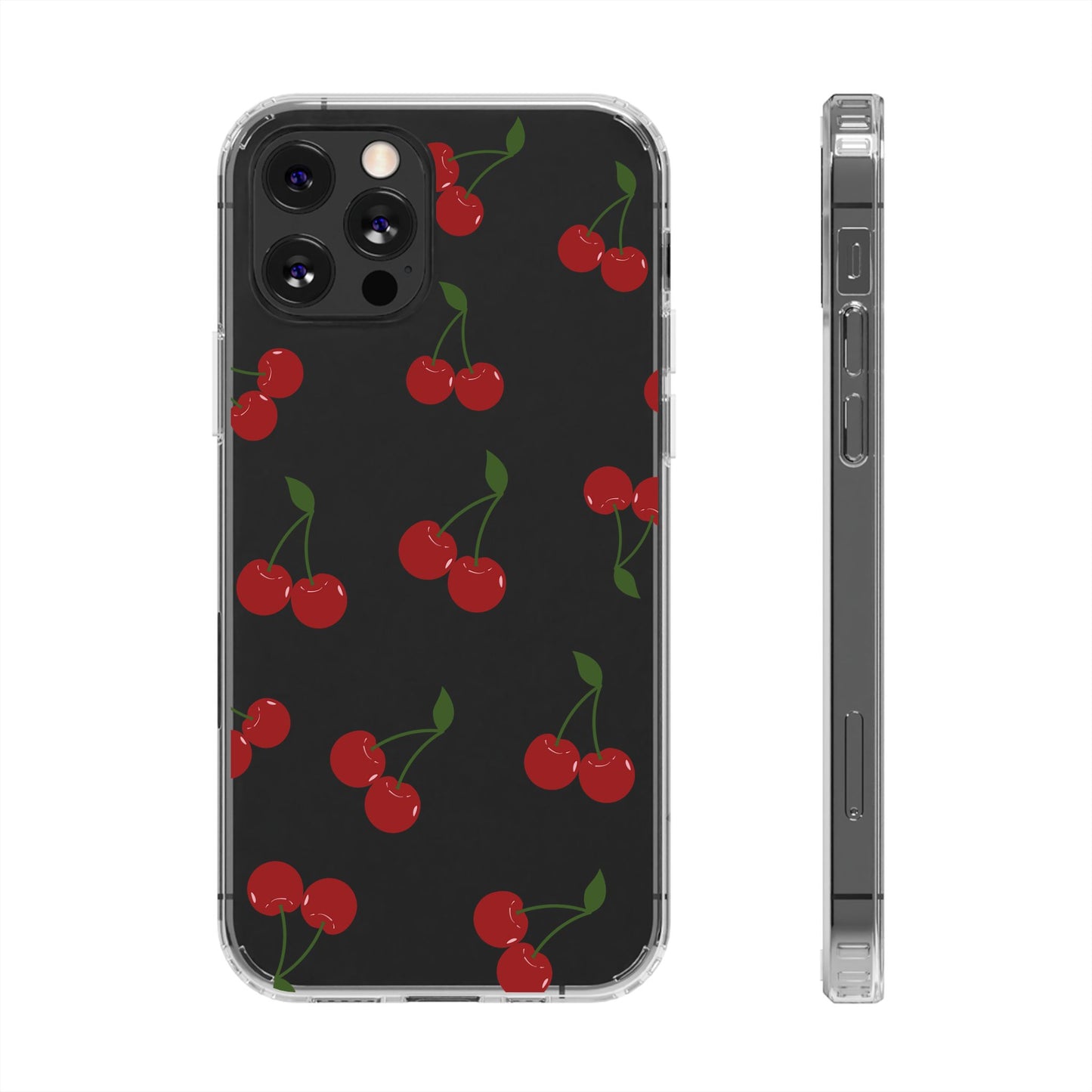 Random Cherry Pattern Clear Phone Case – Playful and Protective
