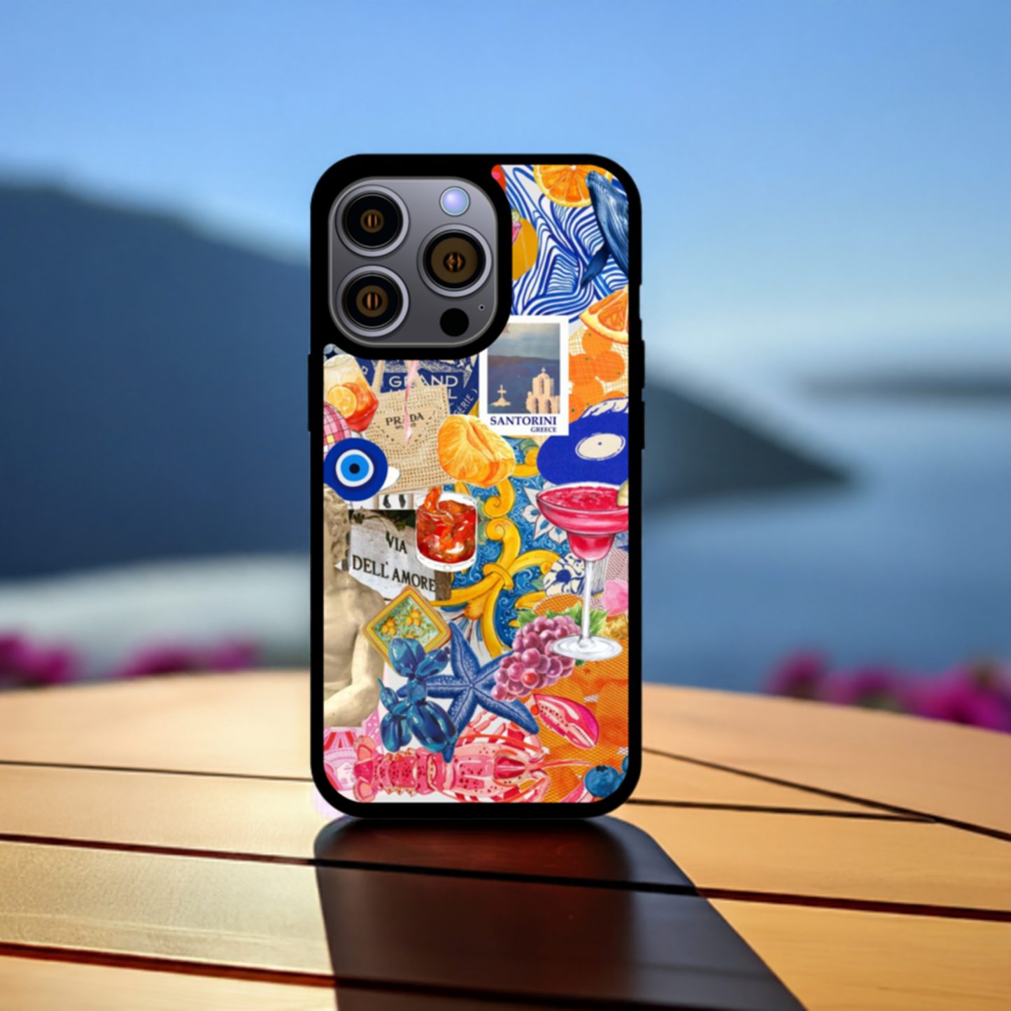 Santorini Vibes Collage Phone Case – Vibrant Sunset-Inspired Design for iPhone