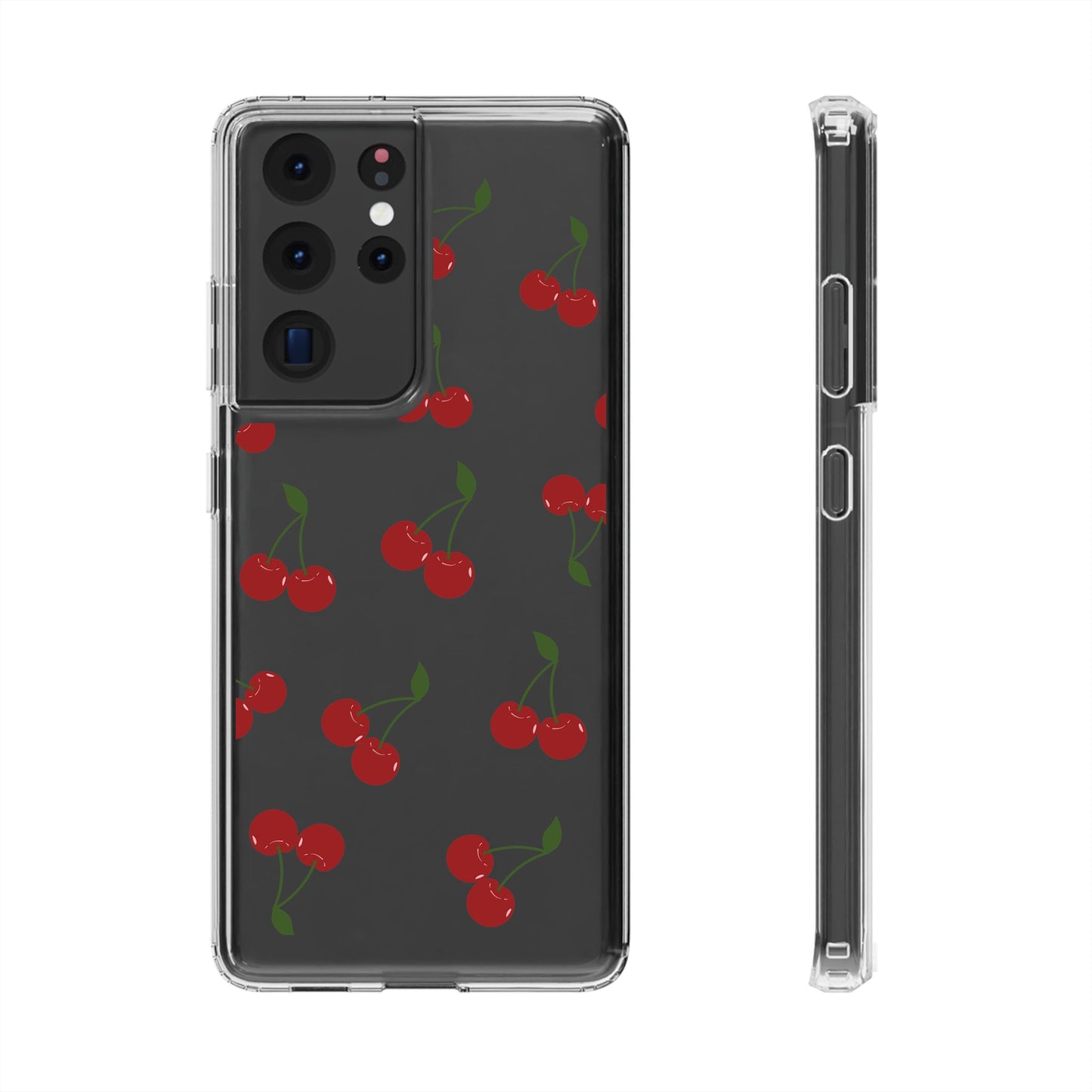 Random Cherry Pattern Clear Phone Case – Playful and Protective