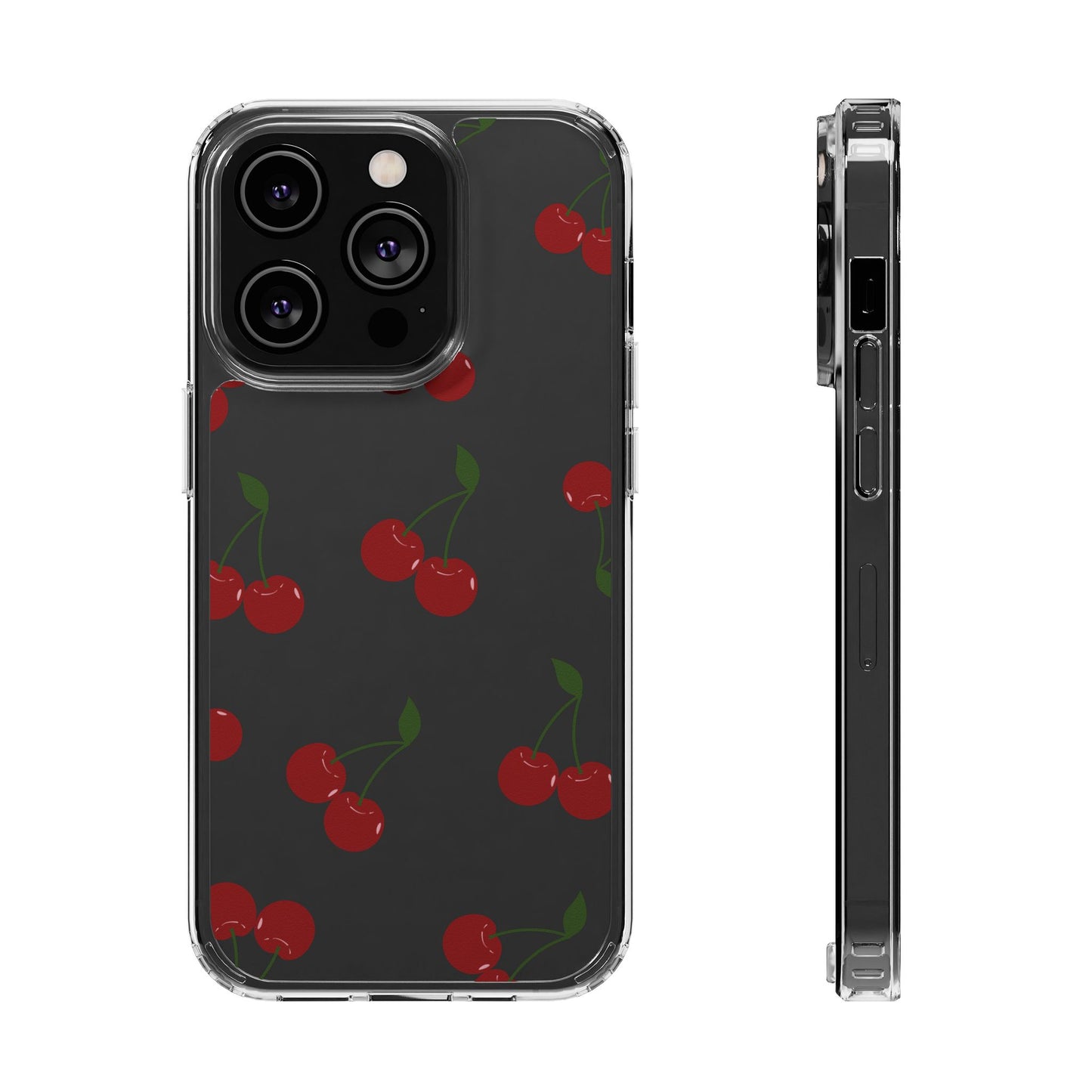 Random Cherry Pattern Clear Phone Case – Playful and Protective