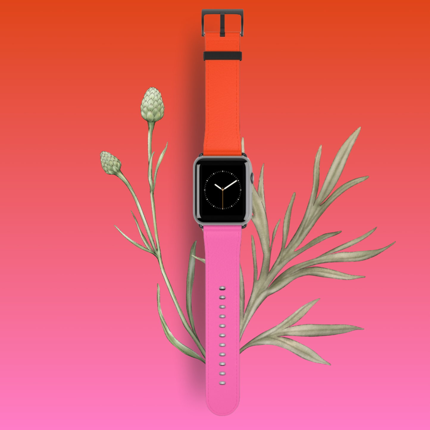 Plaid Sunset Orange & Pink Apple Watch Band – Stylish Vegan Leather Strap