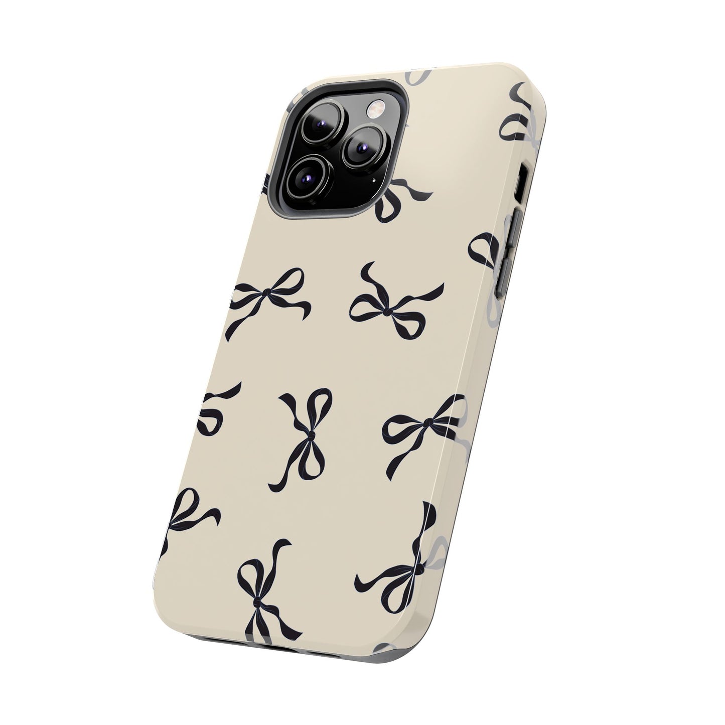Beige and Black Bow Phone Case – Dual-Layer Protection, Custom Style