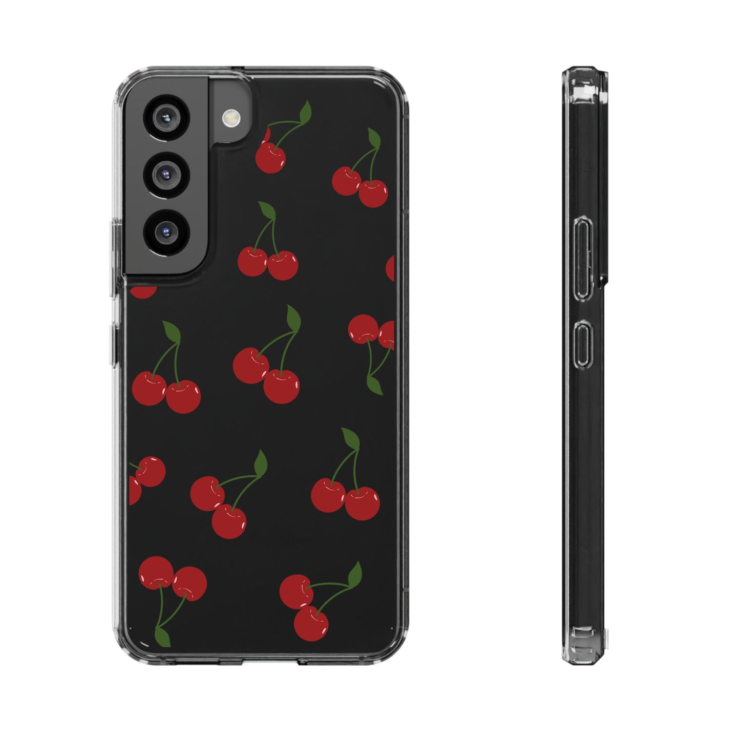 Random Cherry Pattern Clear Phone Case – Playful and Protective