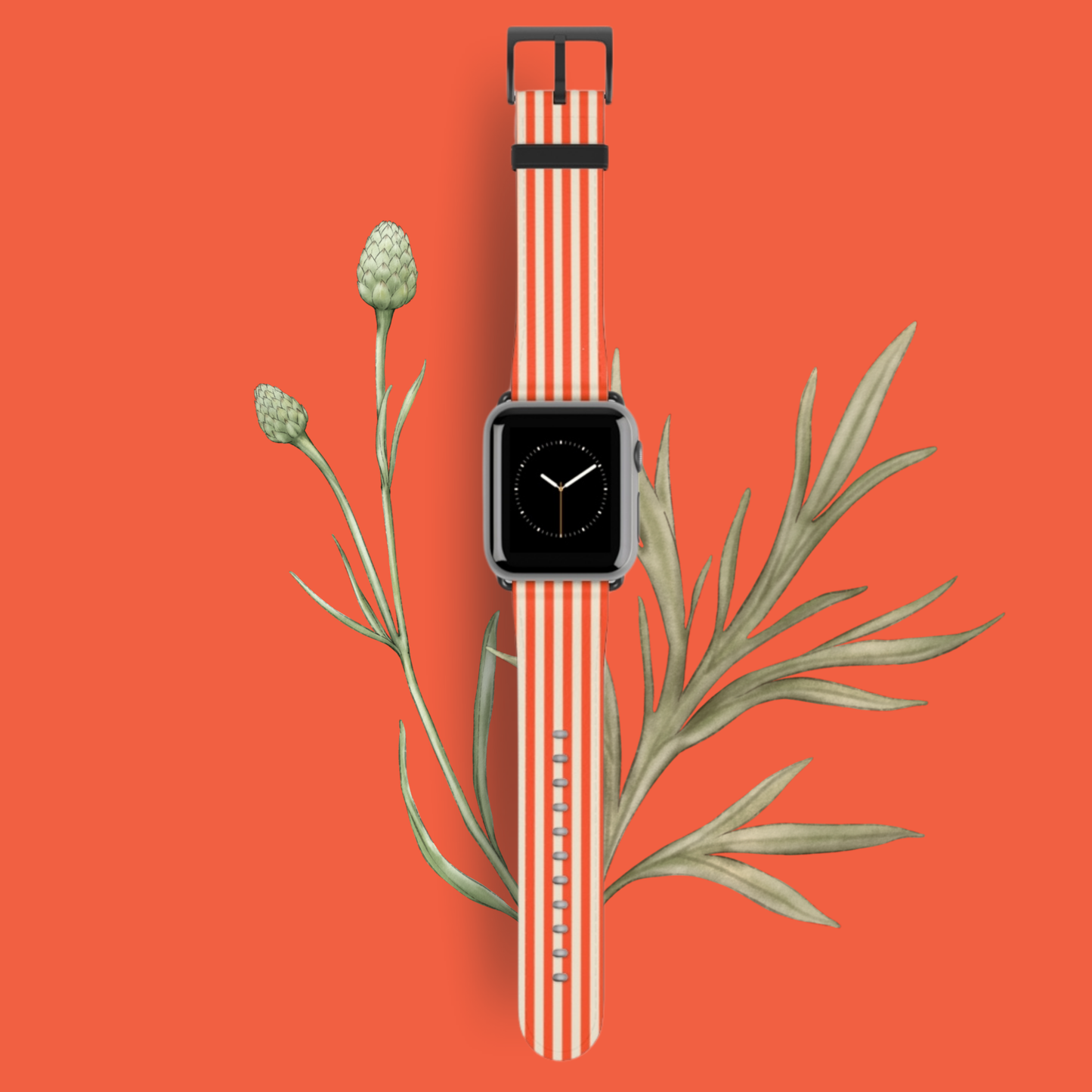 Striped Orange & Cream Apple Watch Band – Vegan Leather, Stylish & Durable
