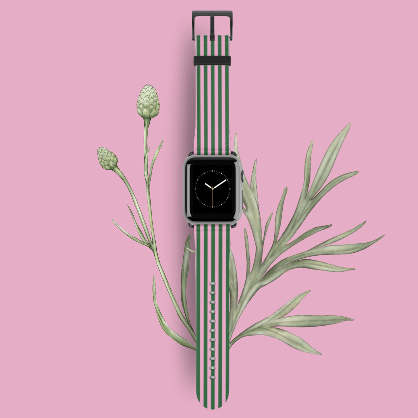 Striped Green & Pink Apple Watch Band – Stylish Vegan Leather Strap for iWatch
