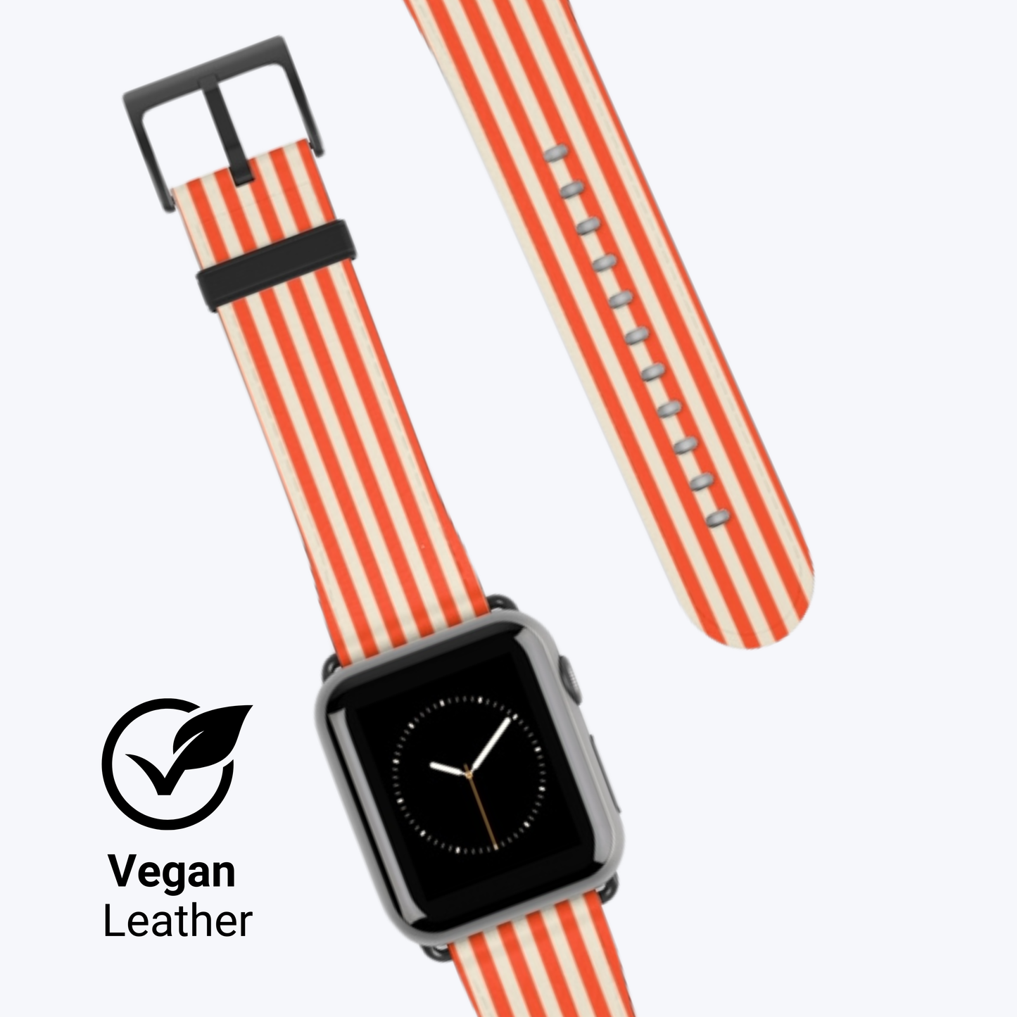 Striped Orange & Cream Apple Watch Band – Vegan Leather, Stylish & Durable