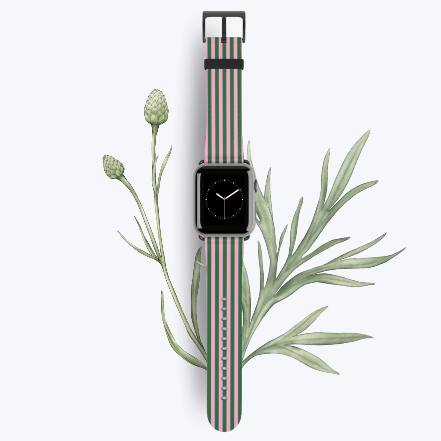 Striped Green & Pink Apple Watch Band – Stylish Vegan Leather Strap for iWatch