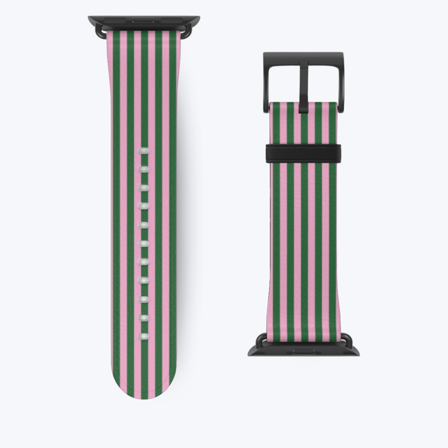 Striped Green & Pink Apple Watch Band – Stylish Vegan Leather Strap for iWatch