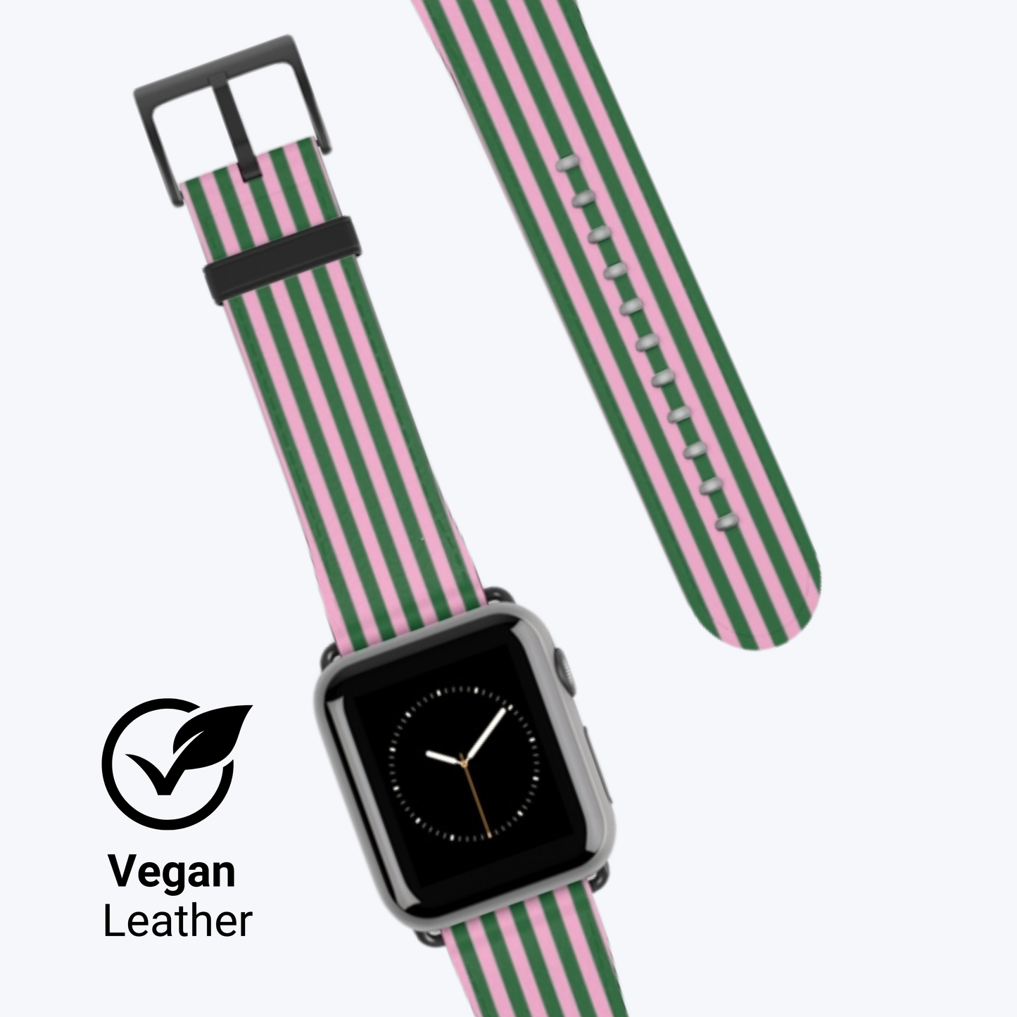Striped Green & Pink Apple Watch Band – Stylish Vegan Leather Strap for iWatch