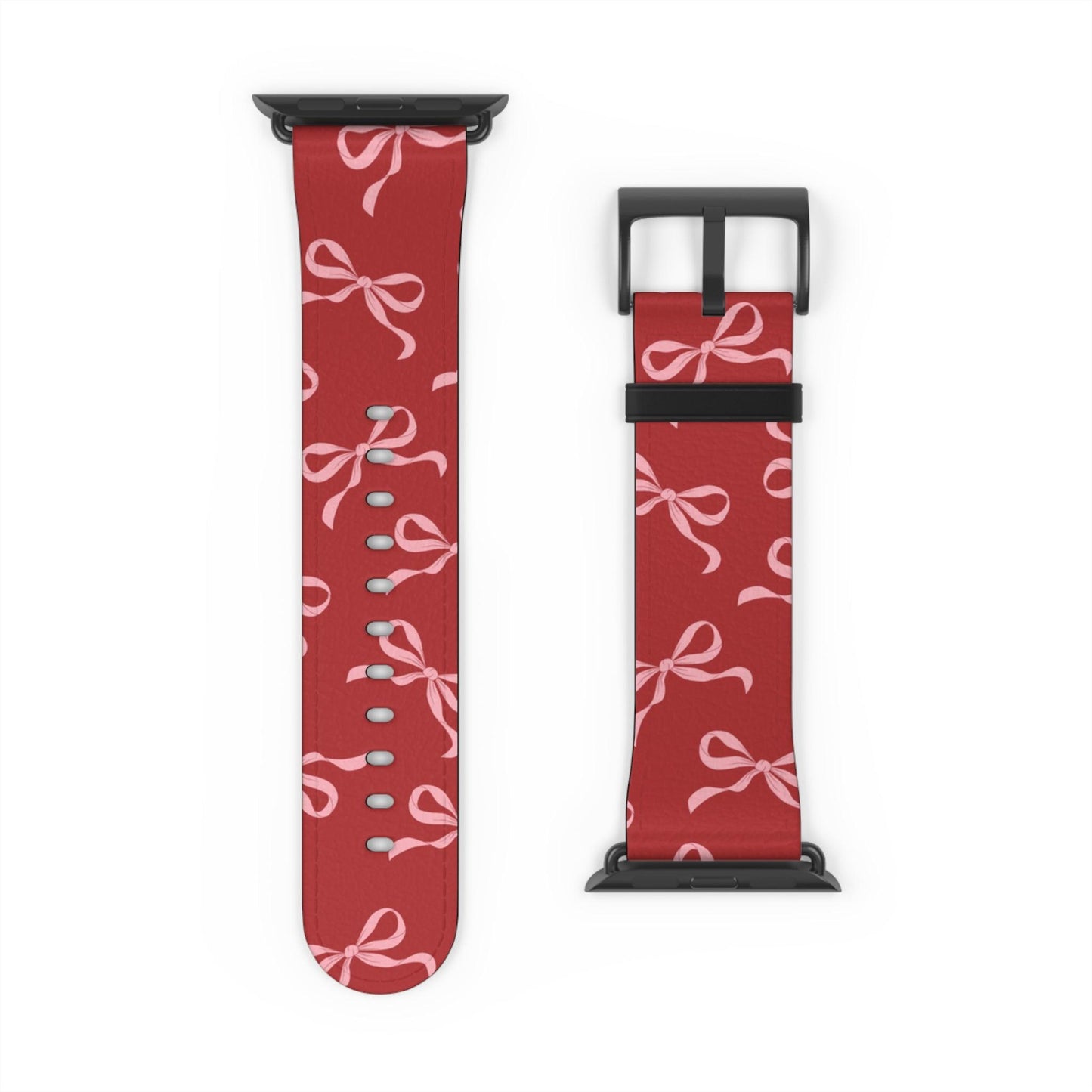 Pink Bows on Red Apple Watch Band - JGUS