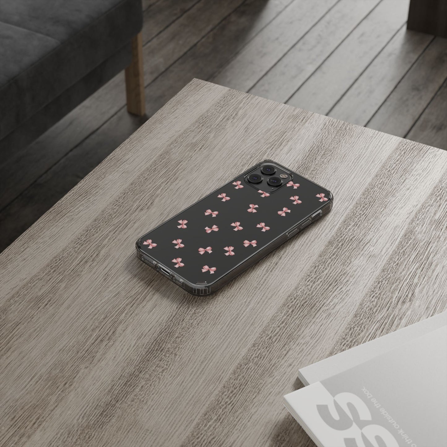 Pink Bow Dreams Clear Phone Case – Stylish Protection for Your iPhone