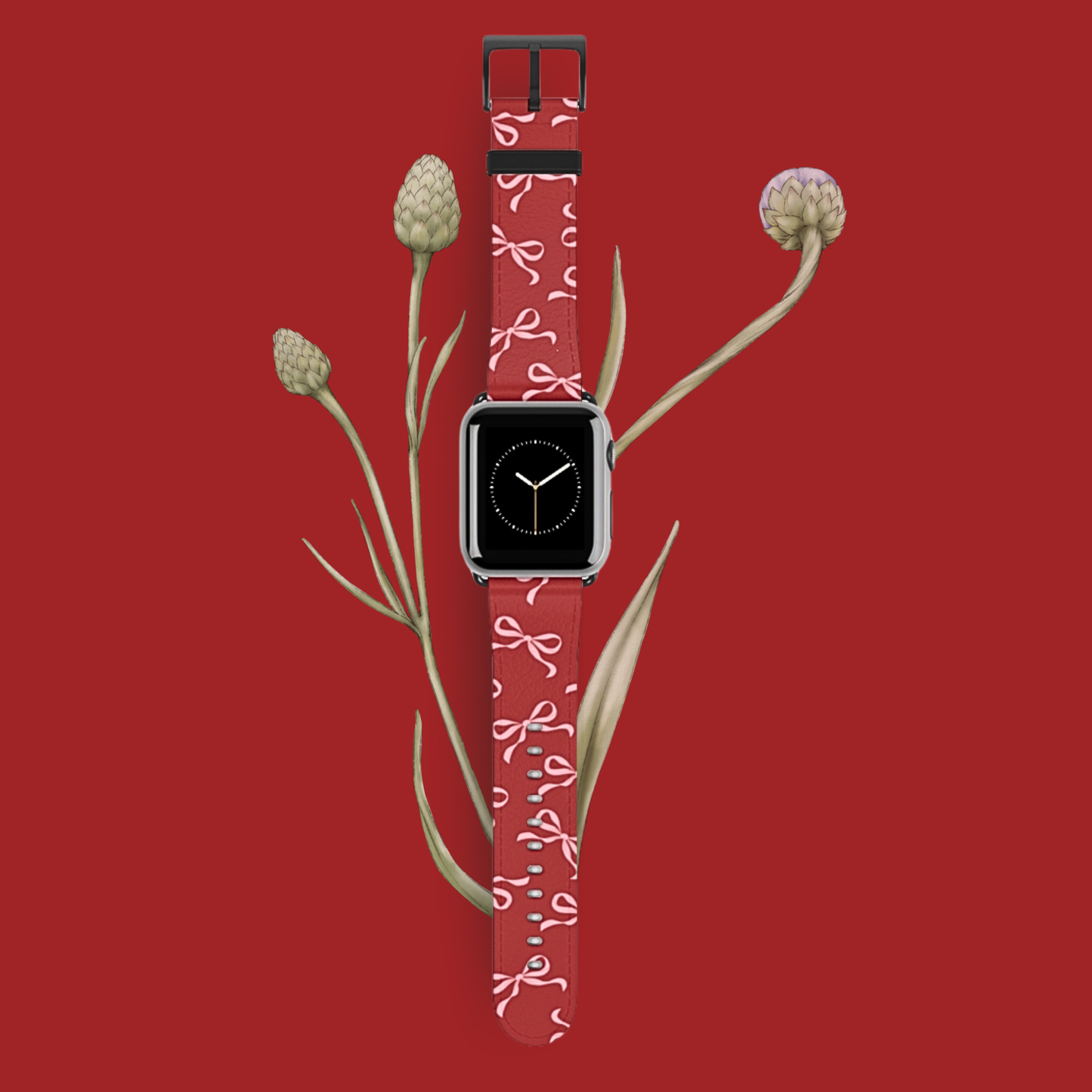 Girly Pink Bow Apple Watch Band – Cute & Eco-Friendly Vegan Leather Strap