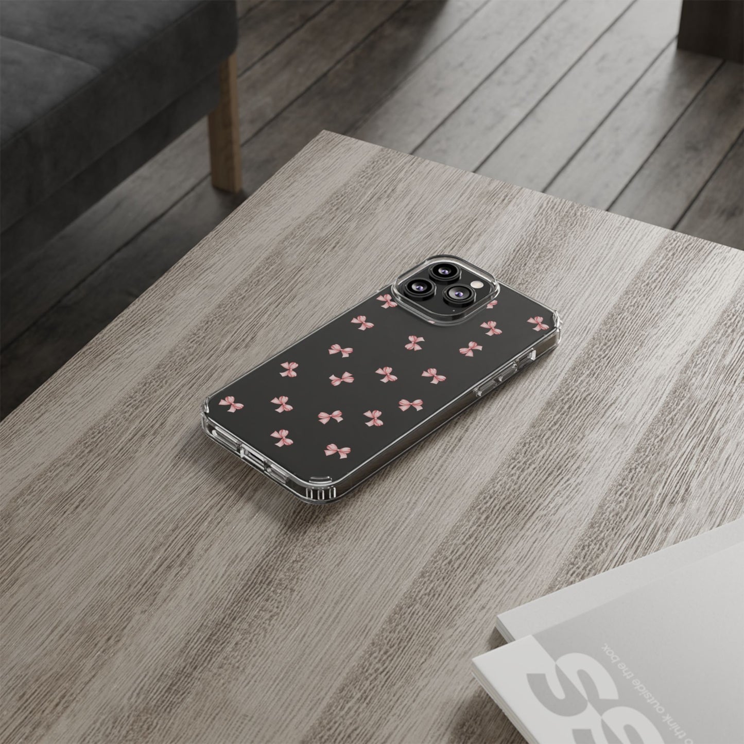 Pink Bow Dreams Clear Phone Case – Stylish Protection for Your iPhone