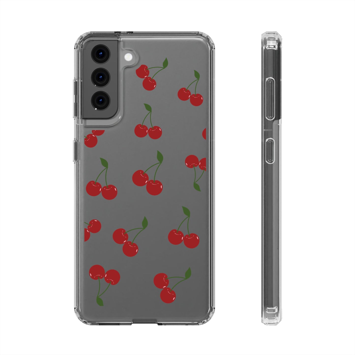 Random Cherry Pattern Clear Phone Case – Playful and Protective