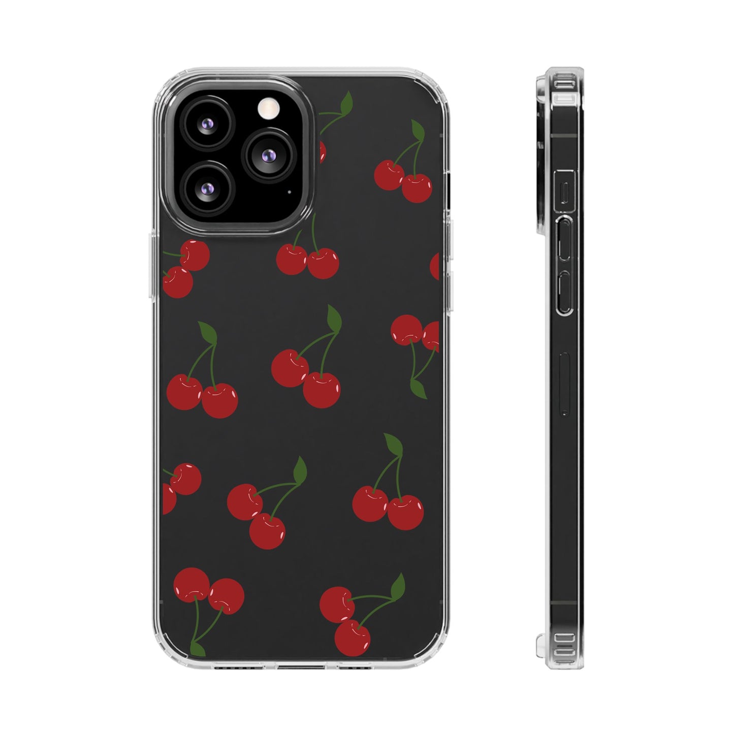 Random Cherry Pattern Clear Phone Case – Playful and Protective