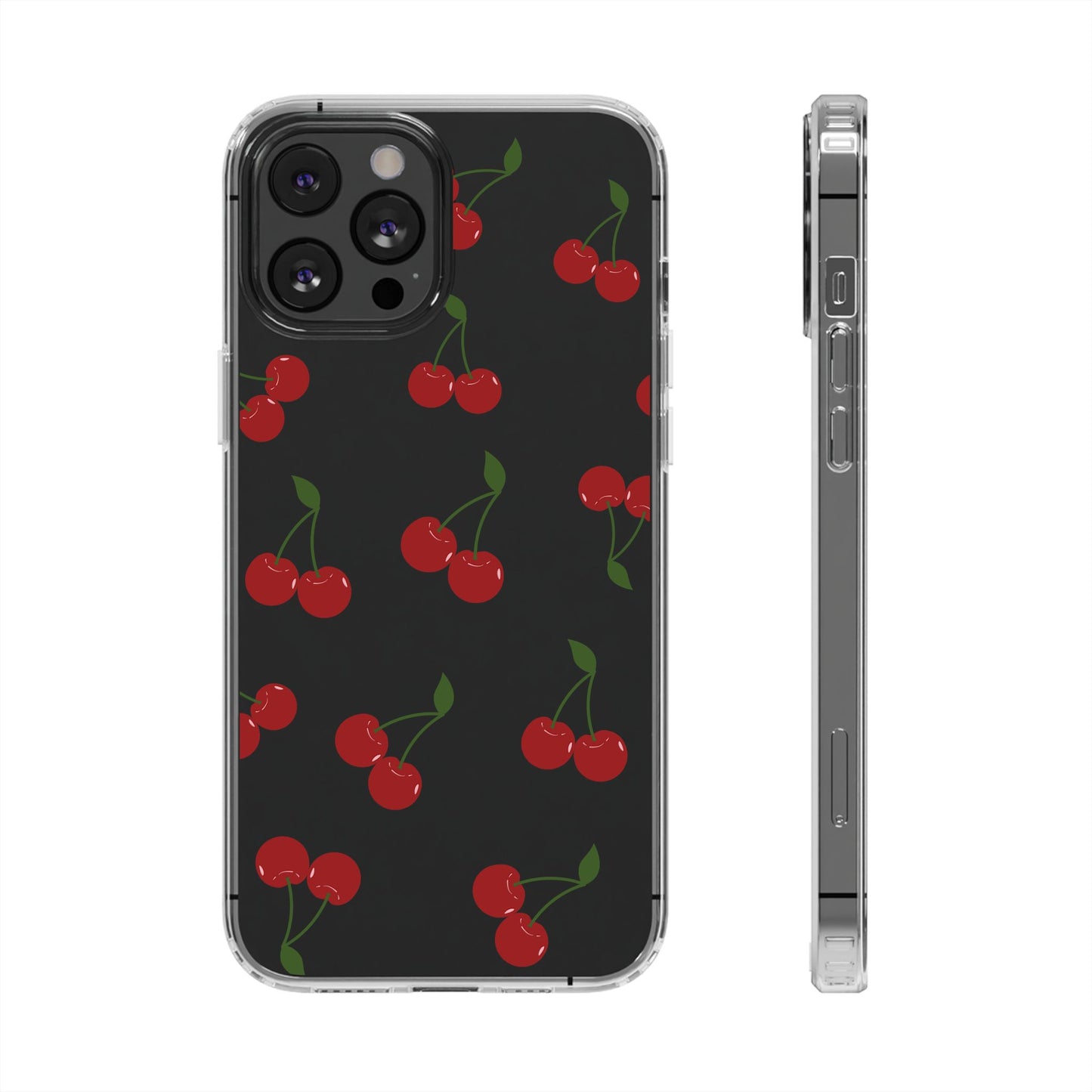 Random Cherry Pattern Clear Phone Case – Playful and Protective
