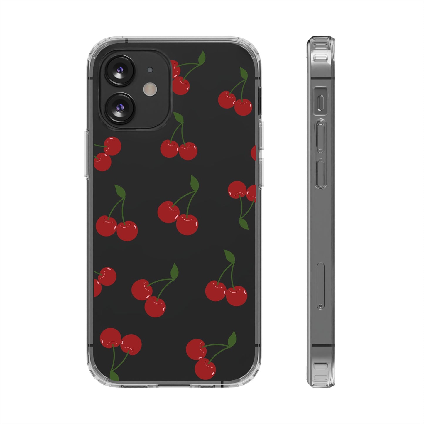 Random Cherry Pattern Clear Phone Case – Playful and Protective