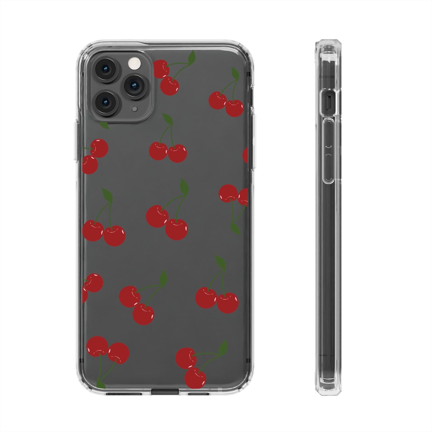 Random Cherry Pattern Clear Phone Case – Playful and Protective