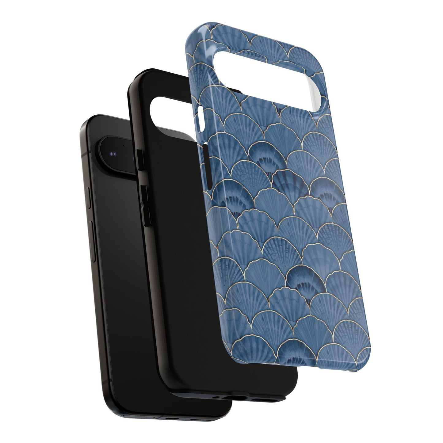 Blue Scallop Phone Case for iPhone Samsung Pixel – Art Deco Fan Gold Luxury Aesthetic - JGUS