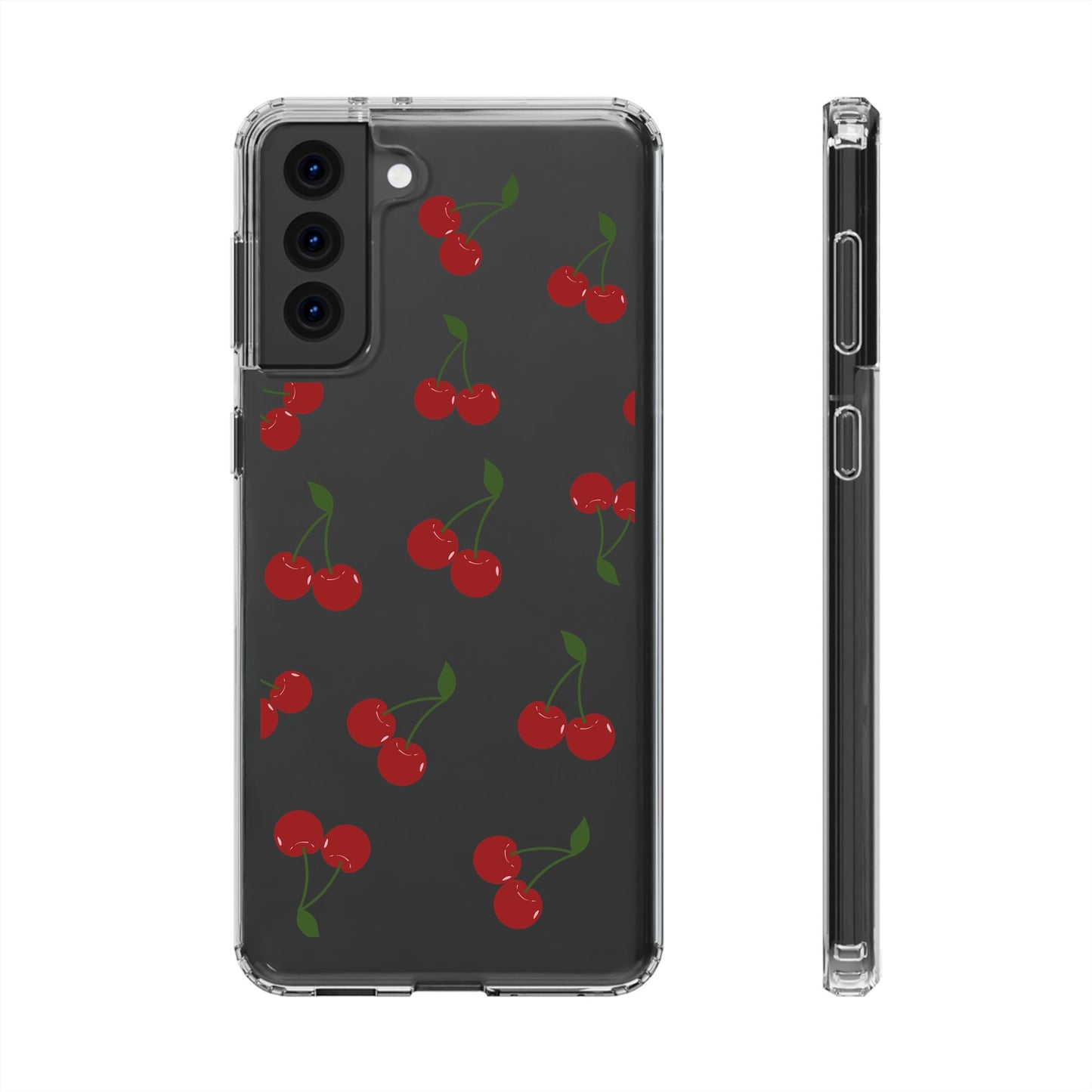 Random Cherry Pattern Clear Phone Case – Playful and Protective