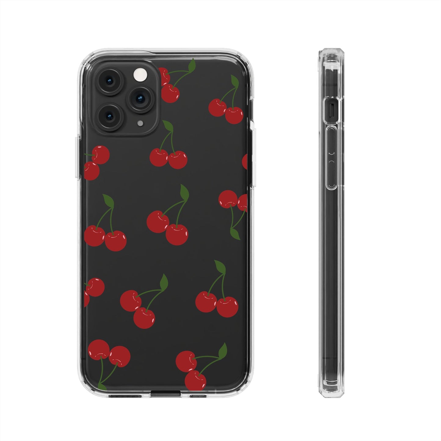 Random Cherry Pattern Clear Phone Case – Playful and Protective