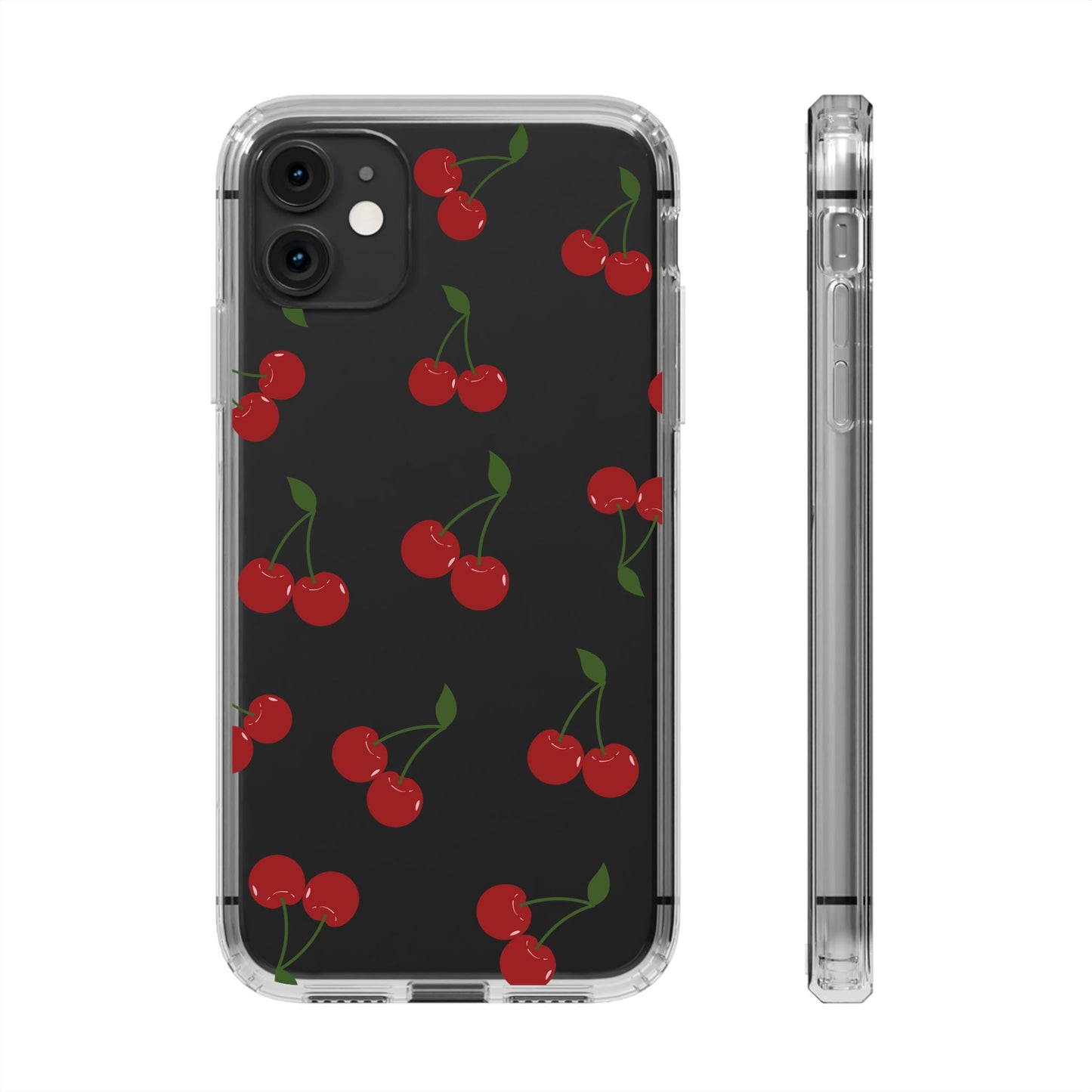 Random Cherry Pattern Clear Phone Case – Playful and Protective