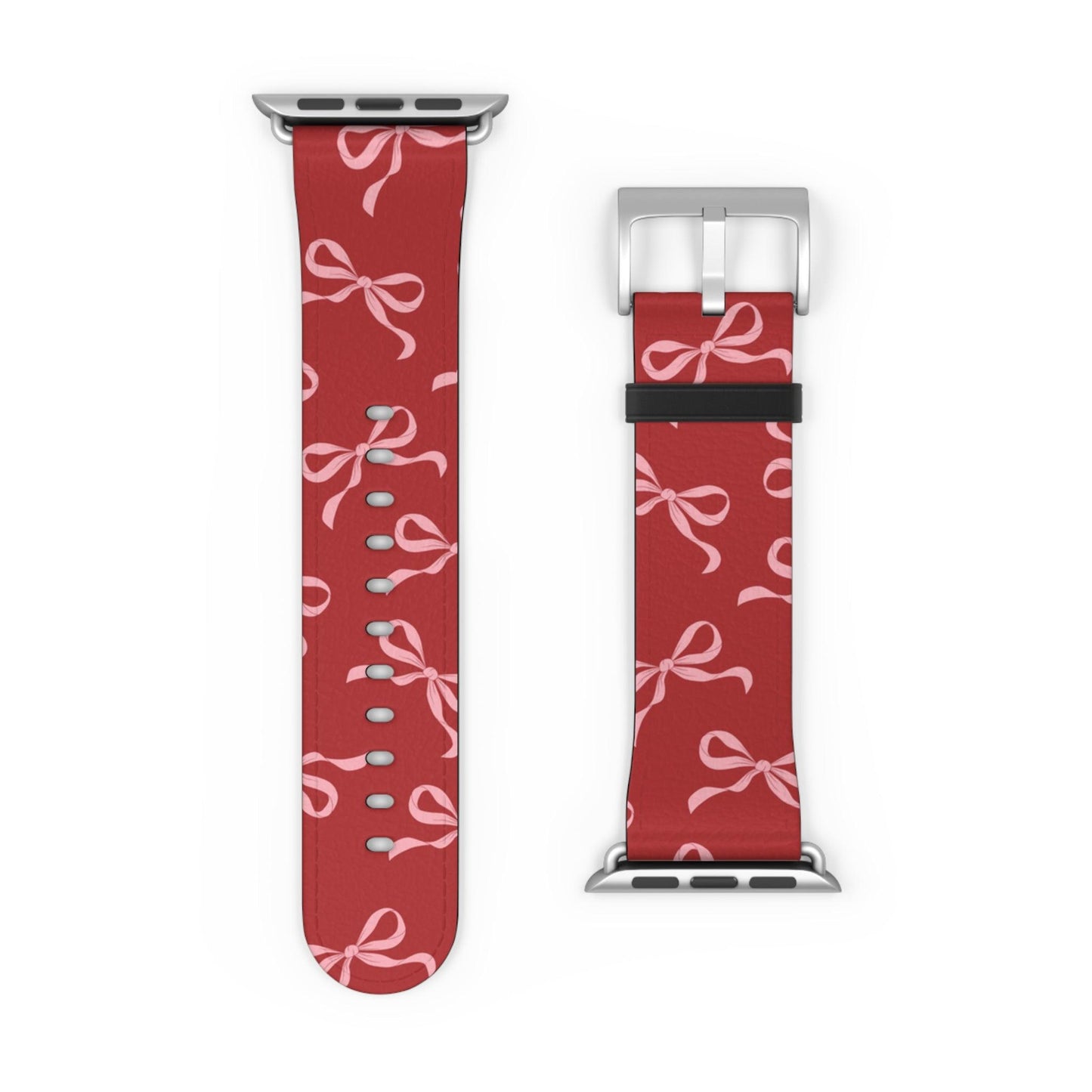 Pink Bows on Red Apple Watch Band - JGUS
