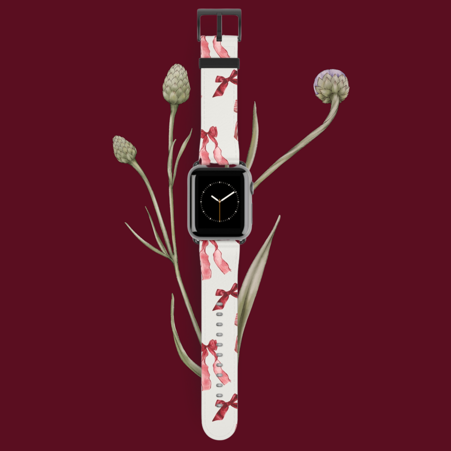 Burgundy Chic Bow Design Apple Watch Band - Vegan Leather, Eco-Friendly & Stylish