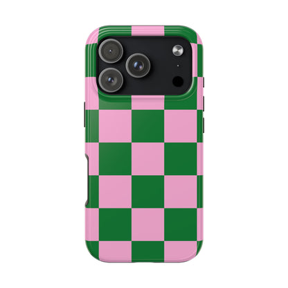 Pink Retro Checkered Phone Case – 90s Aesthetic, Vintage Grid Pattern for iPhone & Samsung