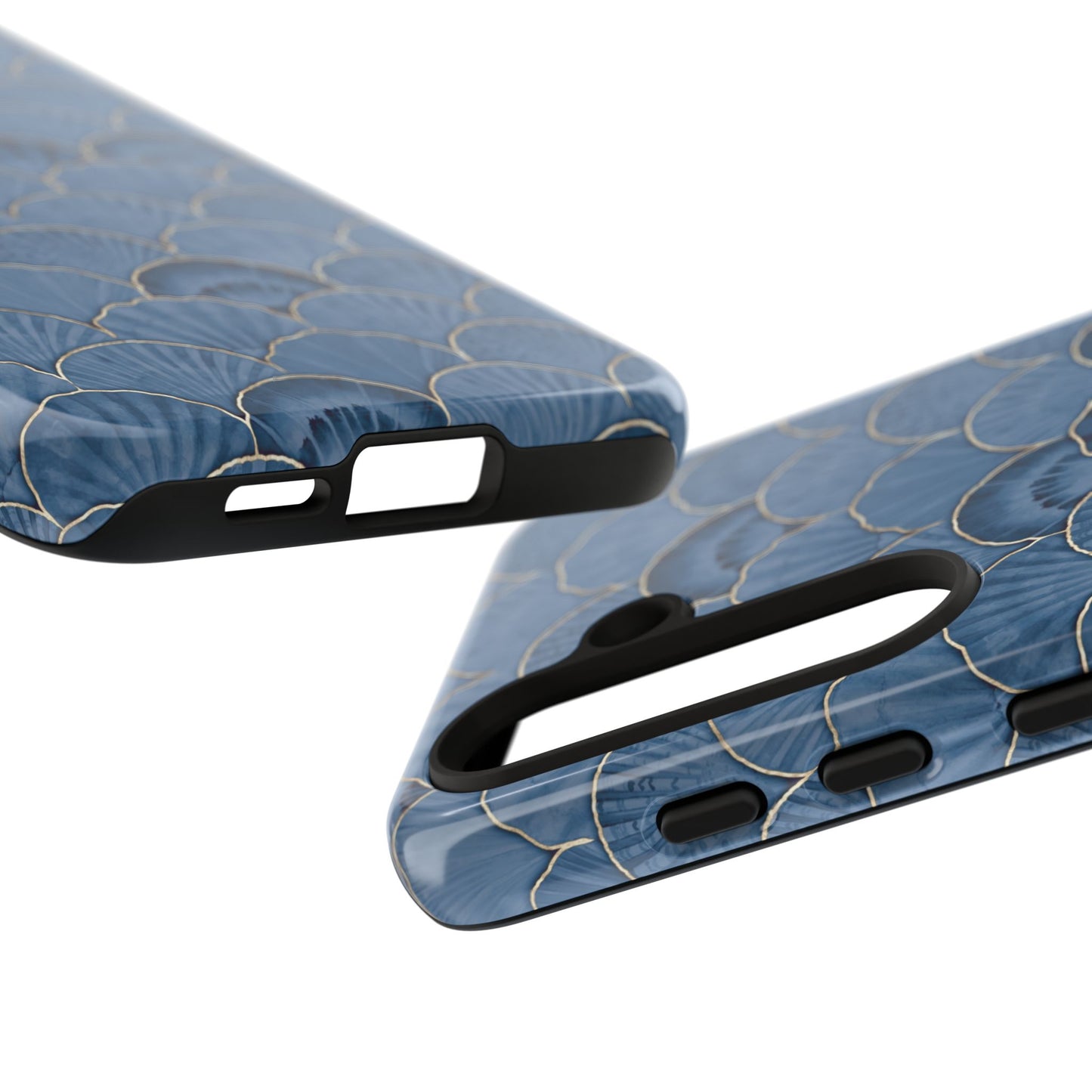 Blue Scallop Phone Case for iPhone Samsung Pixel – Art Deco Fan Gold Luxury Aesthetic - JGUS