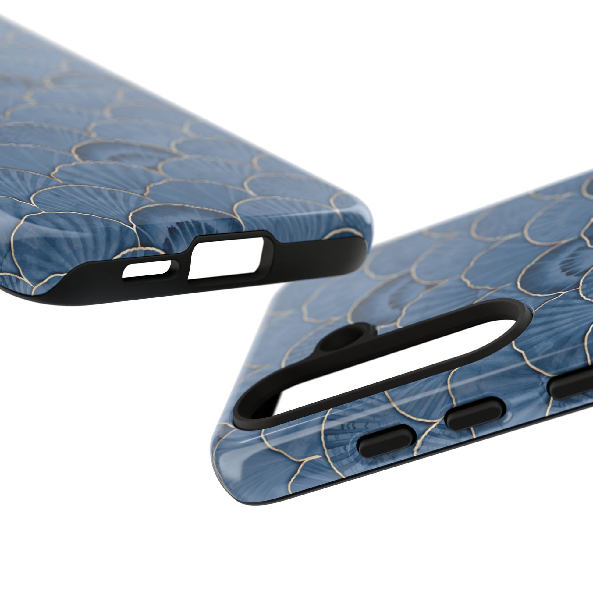 Blue Scallop Phone Case for iPhone Samsung Pixel – Art Deco Fan Gold Luxury Aesthetic - JGUS
